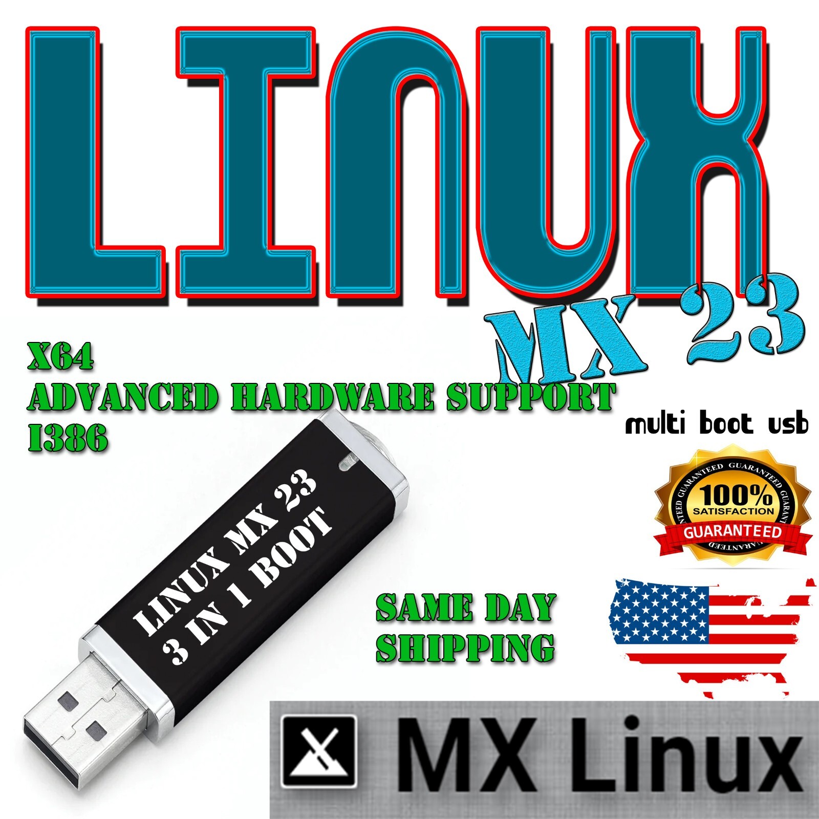 MX Linux 23 – 3 in 1 Multi Boot USB – 64-bit, 32-bit & Advanced Hardware