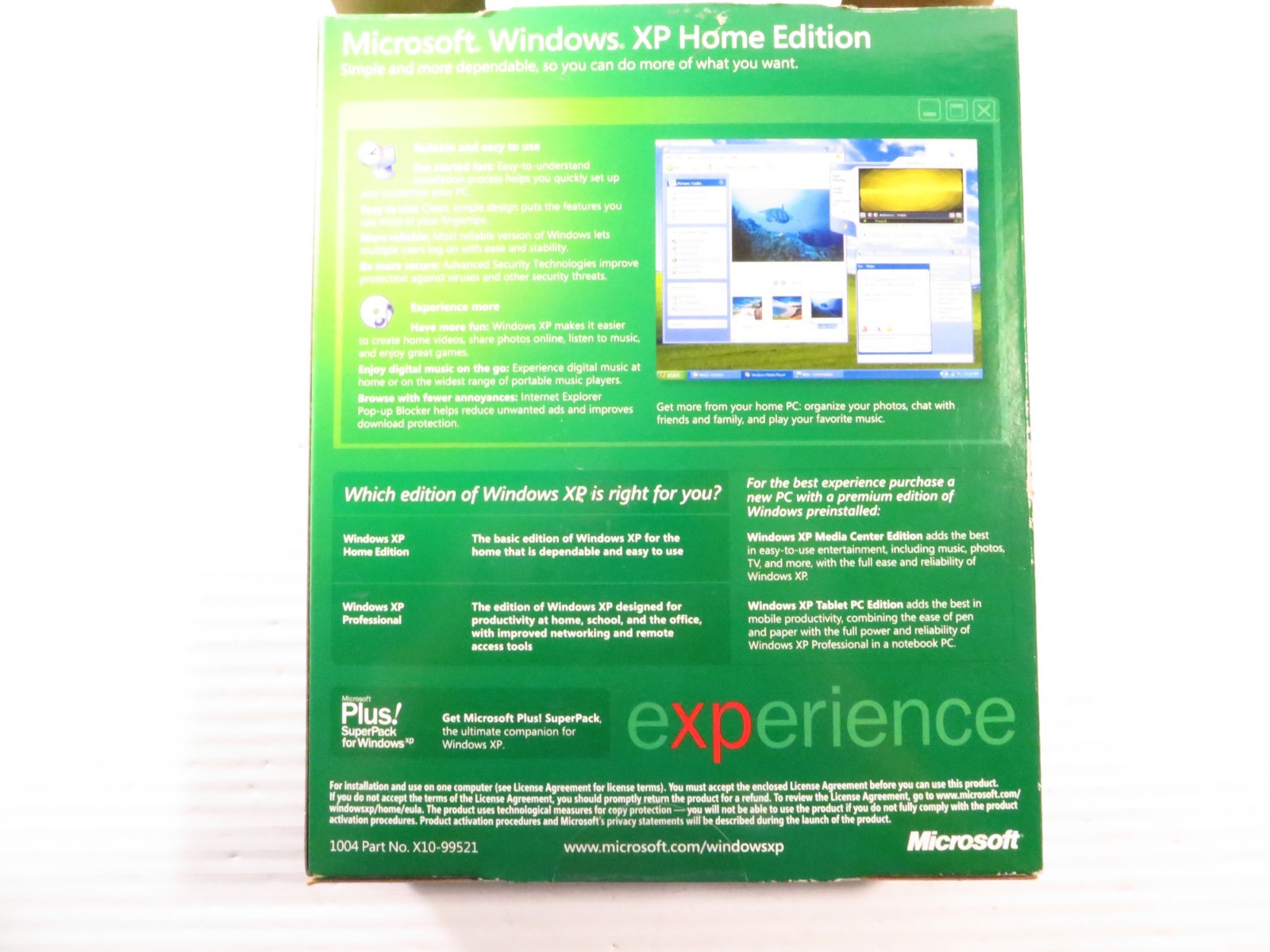 MICROSOFT WINDOWS XP HOME UPGRADE VERSION FOR 98/98SE/ME