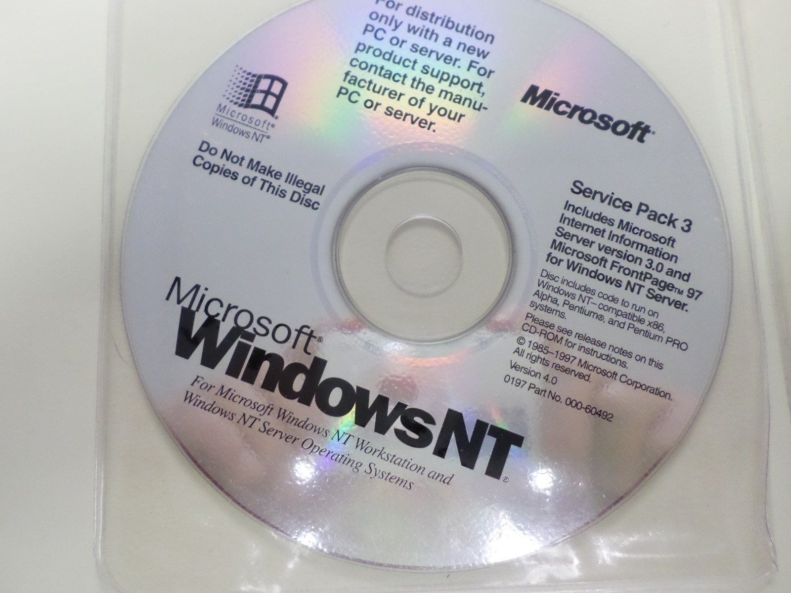 Microsoft Windows NT Service Pack 3 and Server For Workstation/Server With 4 CD