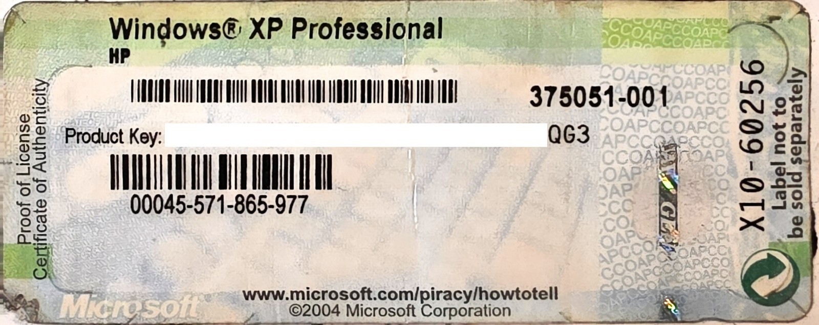 HP Compaq Windows XP Professional SP2 Service Pack 2 NEW w/ Product Code – QG3
