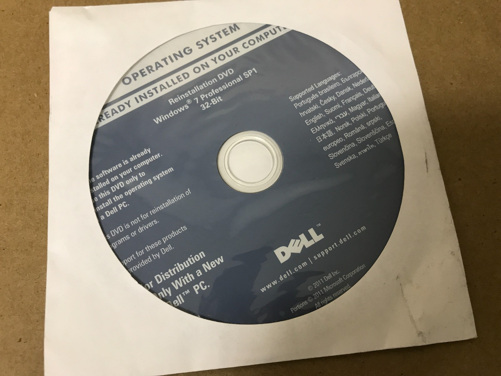 Dell Windows 7 Professional Reinstallation DVD 32 bit SP1 OS Dell P/N 04DTND New