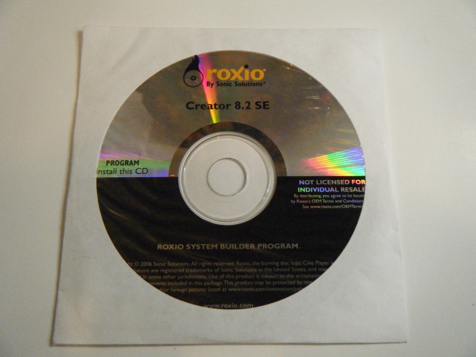 New Roxio Creator 8.2 SE CD. Software for video editing on older systems