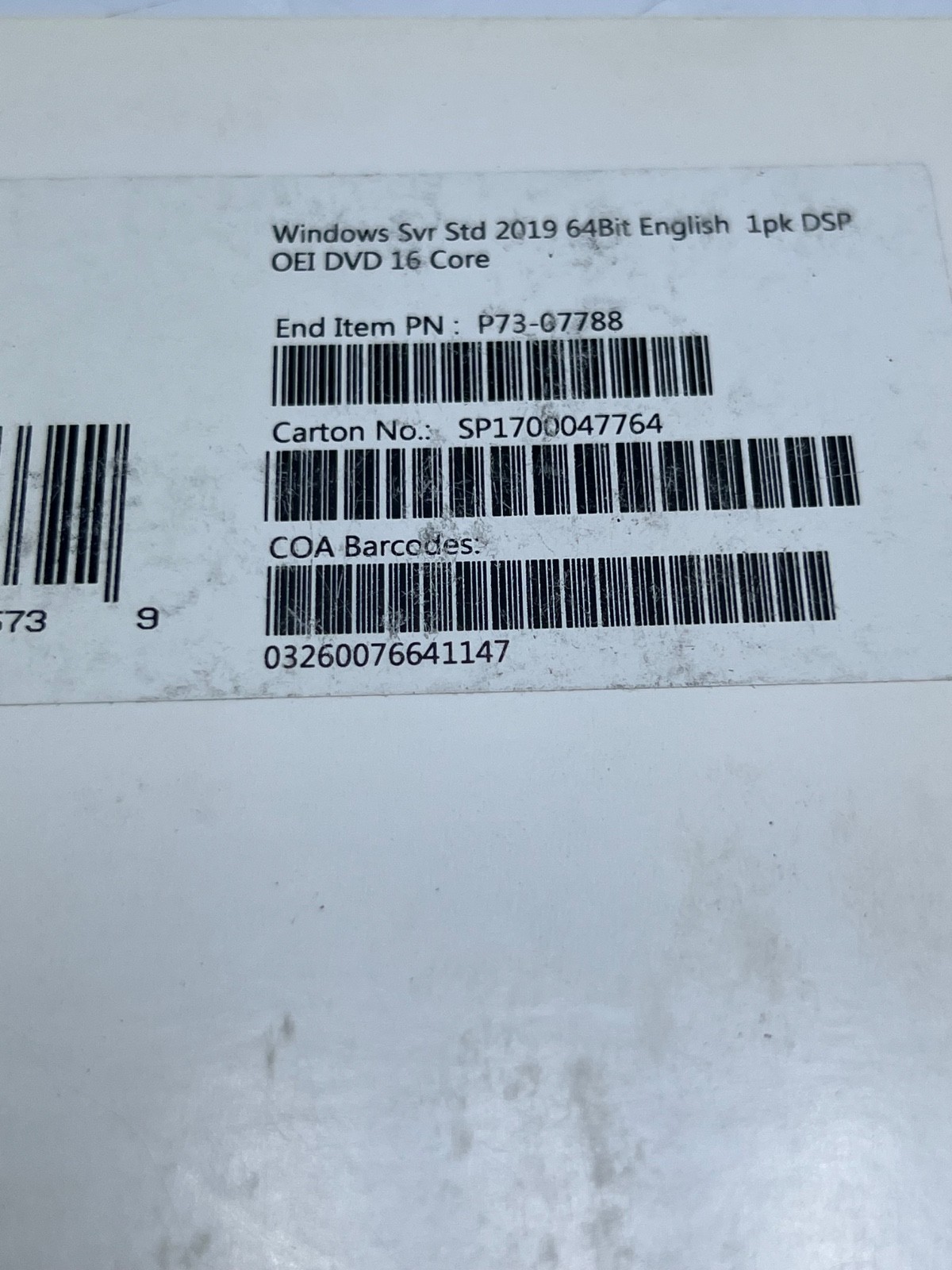 Microsoft Win Svr Std 2019 64Bit Eng 1PK DSP OEI DVD 16Core P73-07788