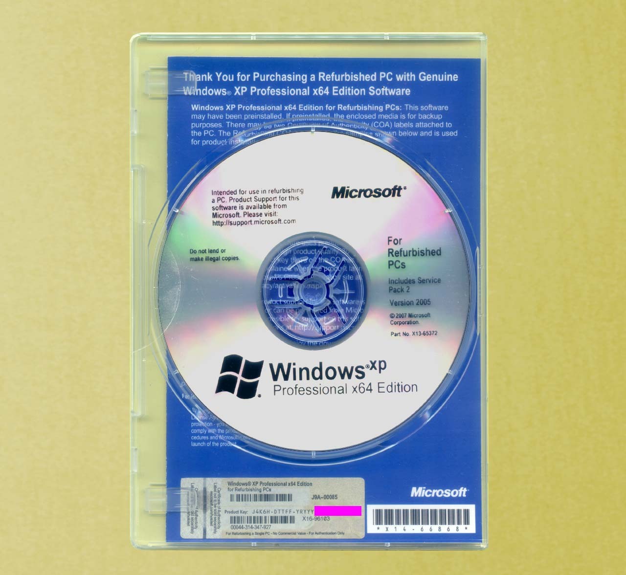 NEW Windows XP Professional x64 Edition 64-bit SP2 CD Disc & Product Key on COA