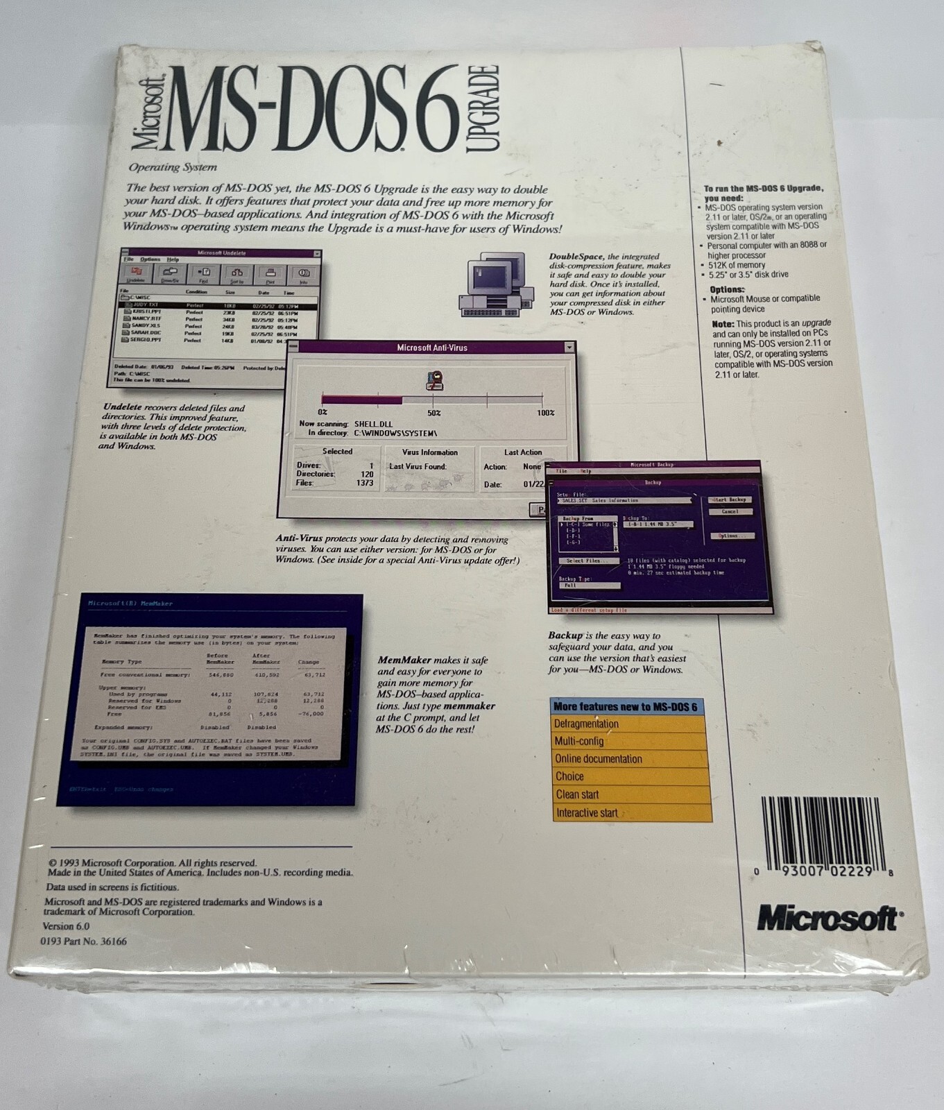Vintage 1993 Microsoft MS-DOS 6 Operating System Upgrade Sealed 3.5 Disks