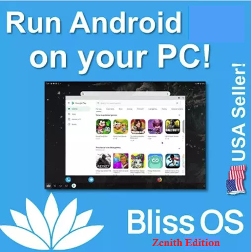 Bliss OS ZENITH 16.9.6 Bootable Installation DVD Android for PC Free US SHIPPING