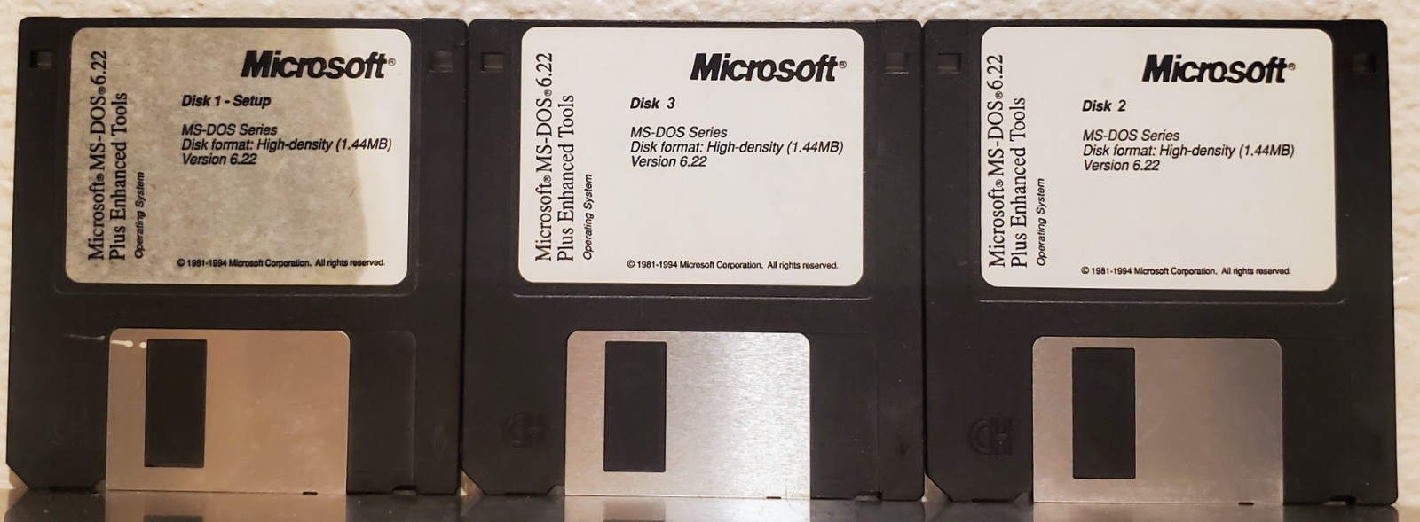 Microsoft MS-DOS 6.22 Plus Enhanced Tools 3.5” Floppy Disks 1-3