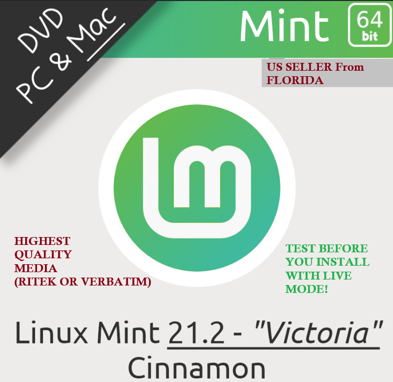 Linux Mint 21.2 Cinnamon „Victoria” 64 bit BOOTABLE LIVE INSTALL DVD FREE SHIP
