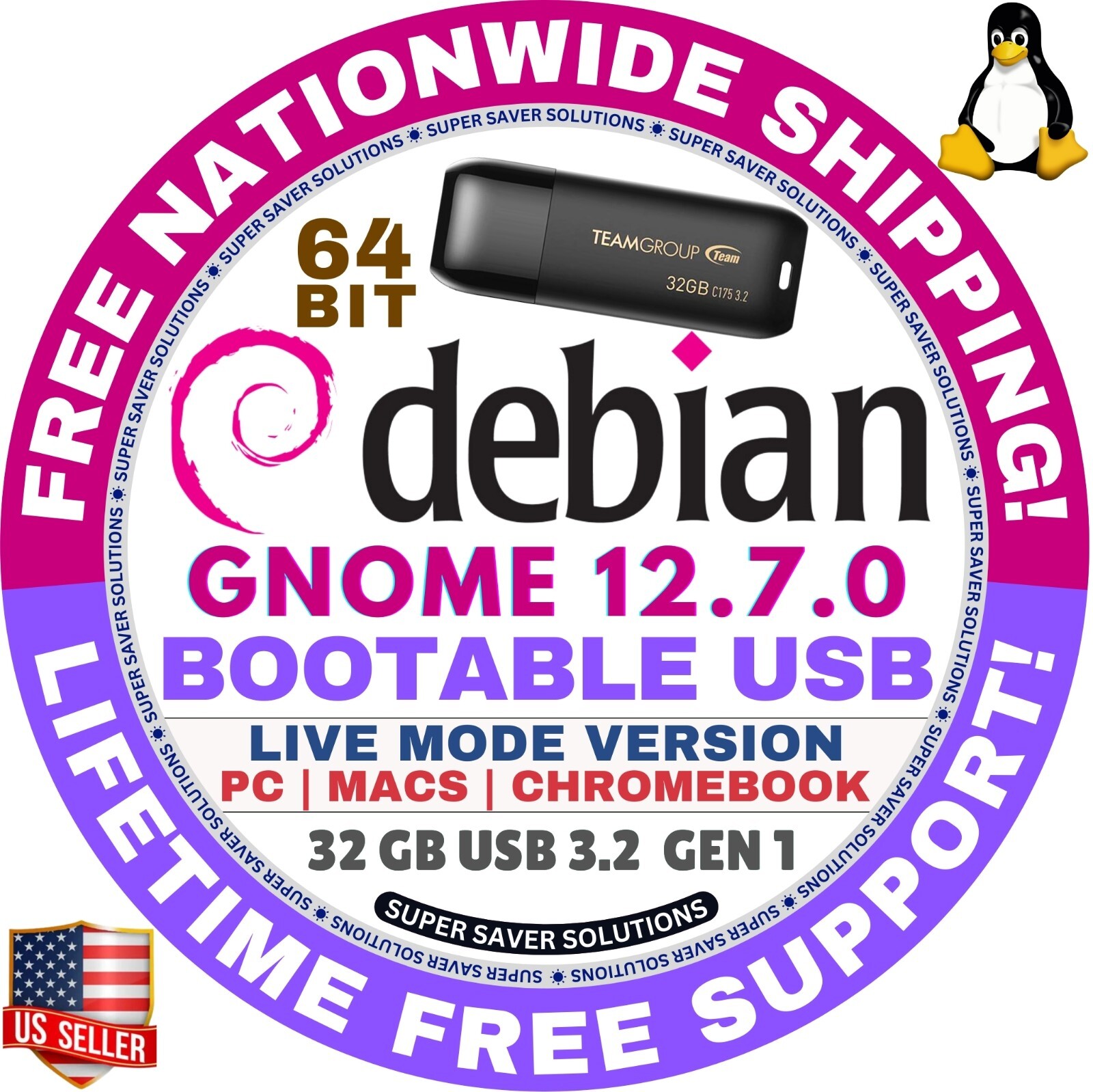 DEBIAN LINUX OS 12.7 BOOT LIVE/INSTALL DVD/USB, CINNAMON, XFCE, MATE, GNOME, KDE