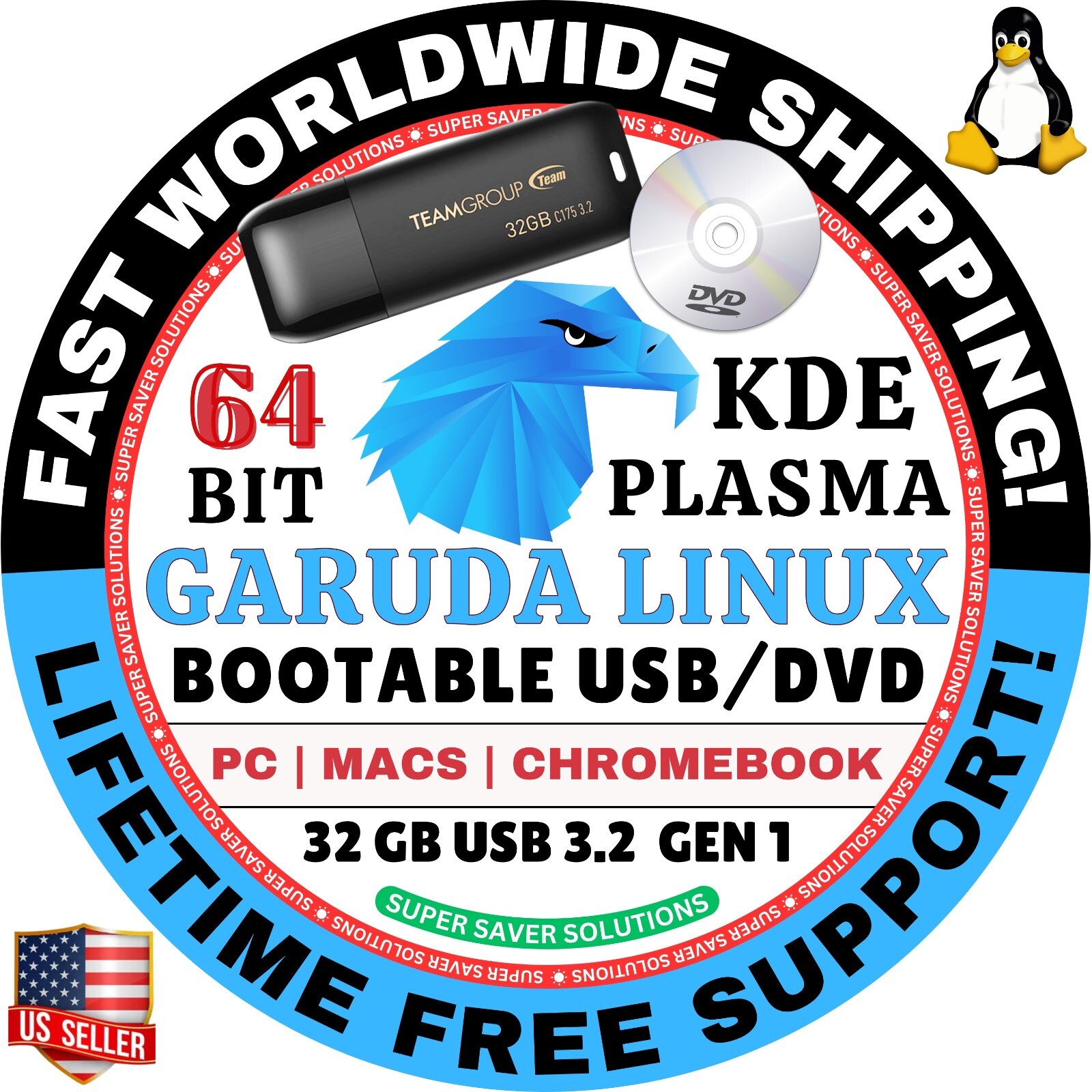 GARUDA LINUX OS 64-BIT / LIVE, FULL INSTALLER / USB, DVD / MAC, PC / KDE, XFCE