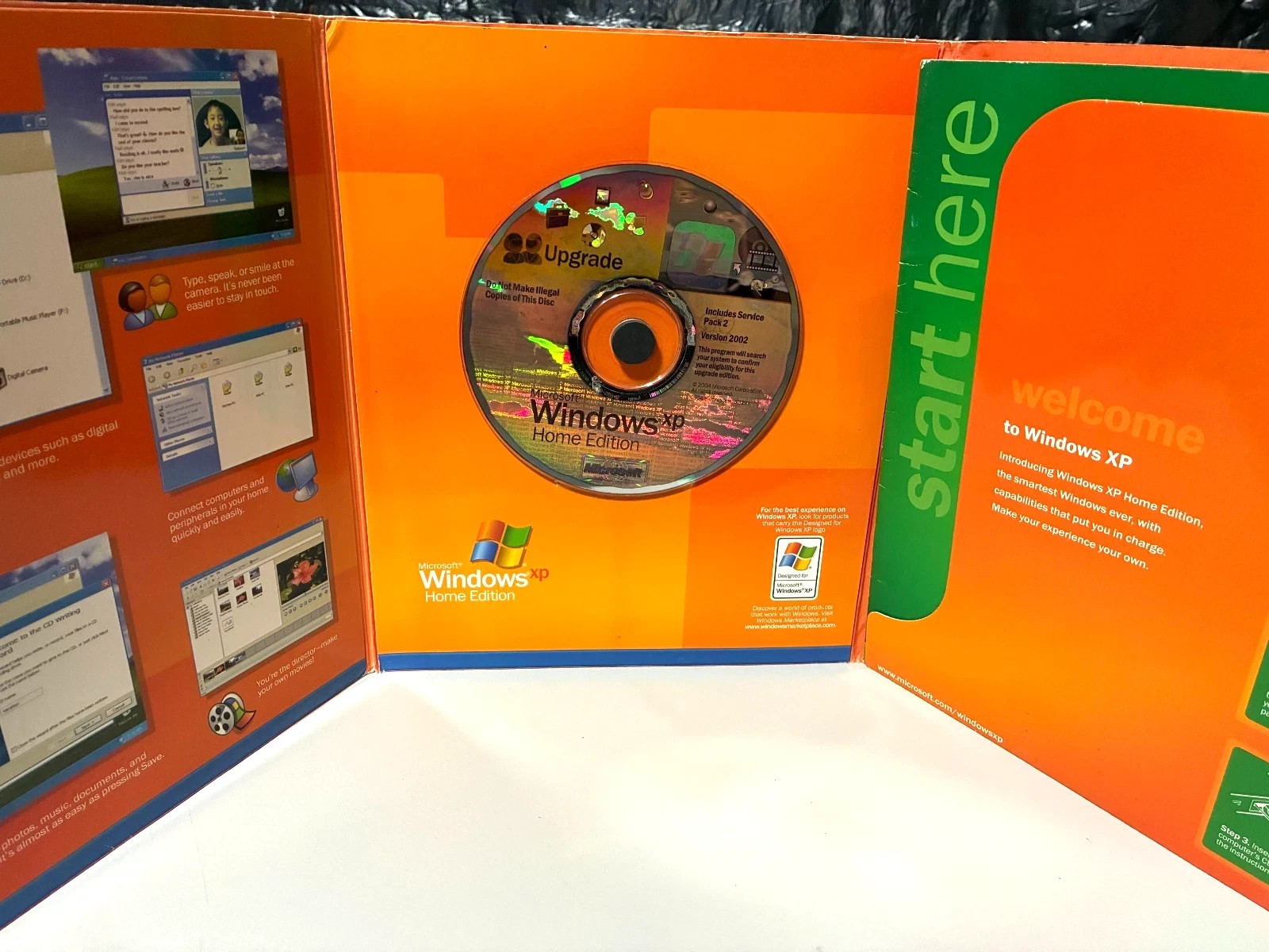 MICROSOFT Windows XP Home Edition Upgrade 2002 SP 2 Disk w/ Product Key & Box