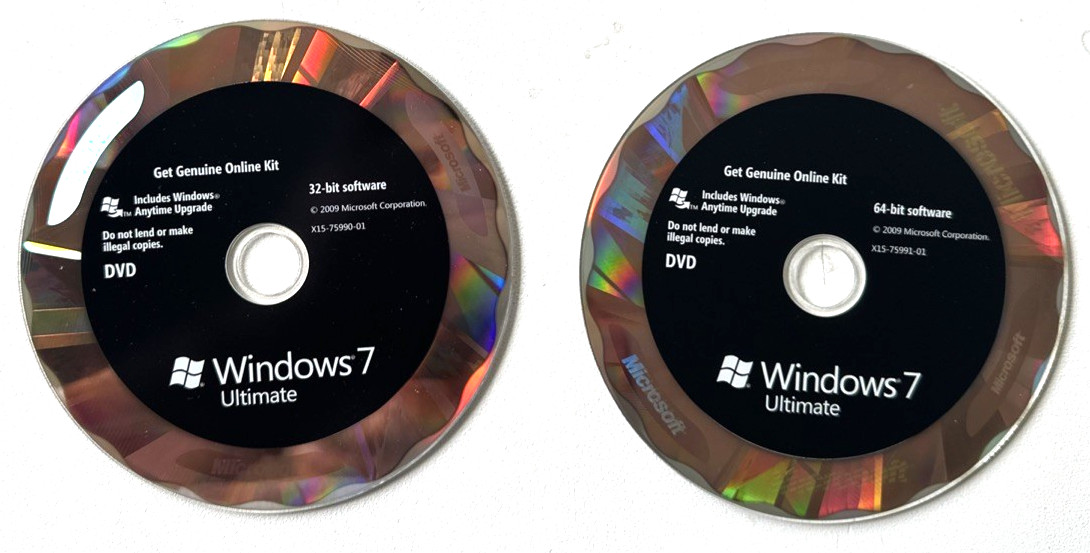 Windows 7 Ultimate Edition 32 bit and 64 bit discs *NO PRODUCT KEY*