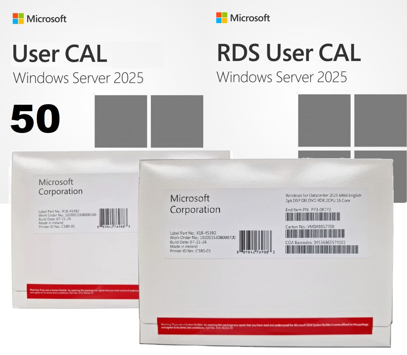 Windows Server 2025 Standard | Datacenter 16Core DVD OEM Pack + RDS + CALs