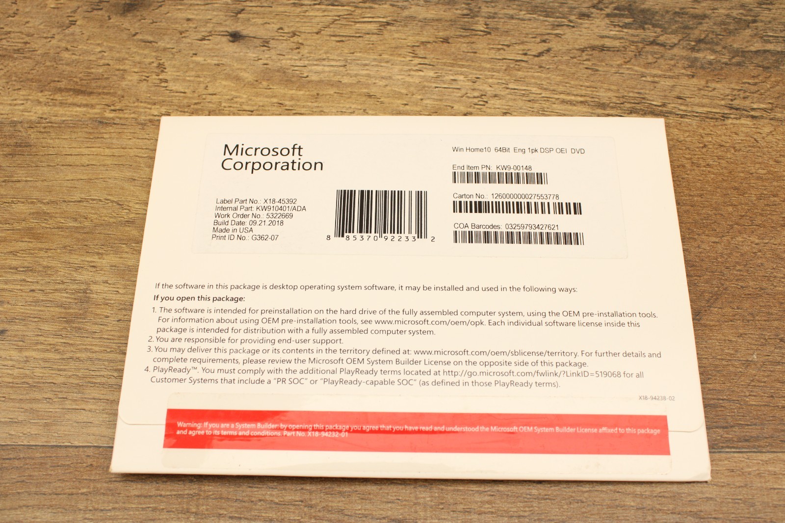 Genuine MICROSOFT Windows 10 Home 64 Bit Eng Intl Software Sealed NEW!