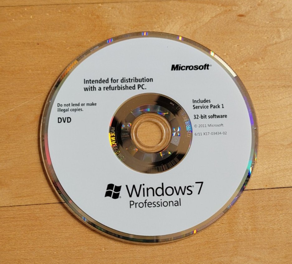 Microsoft Windows 7 Professional 32-Bit Software DVD Disc Only
