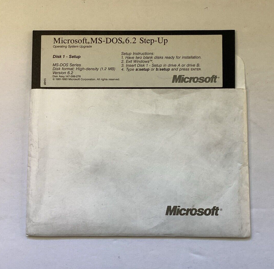 Microsoft MS-DOS 6.2 Step-Up Operating System Upgrade 5.25″ Floppy Setup Disks