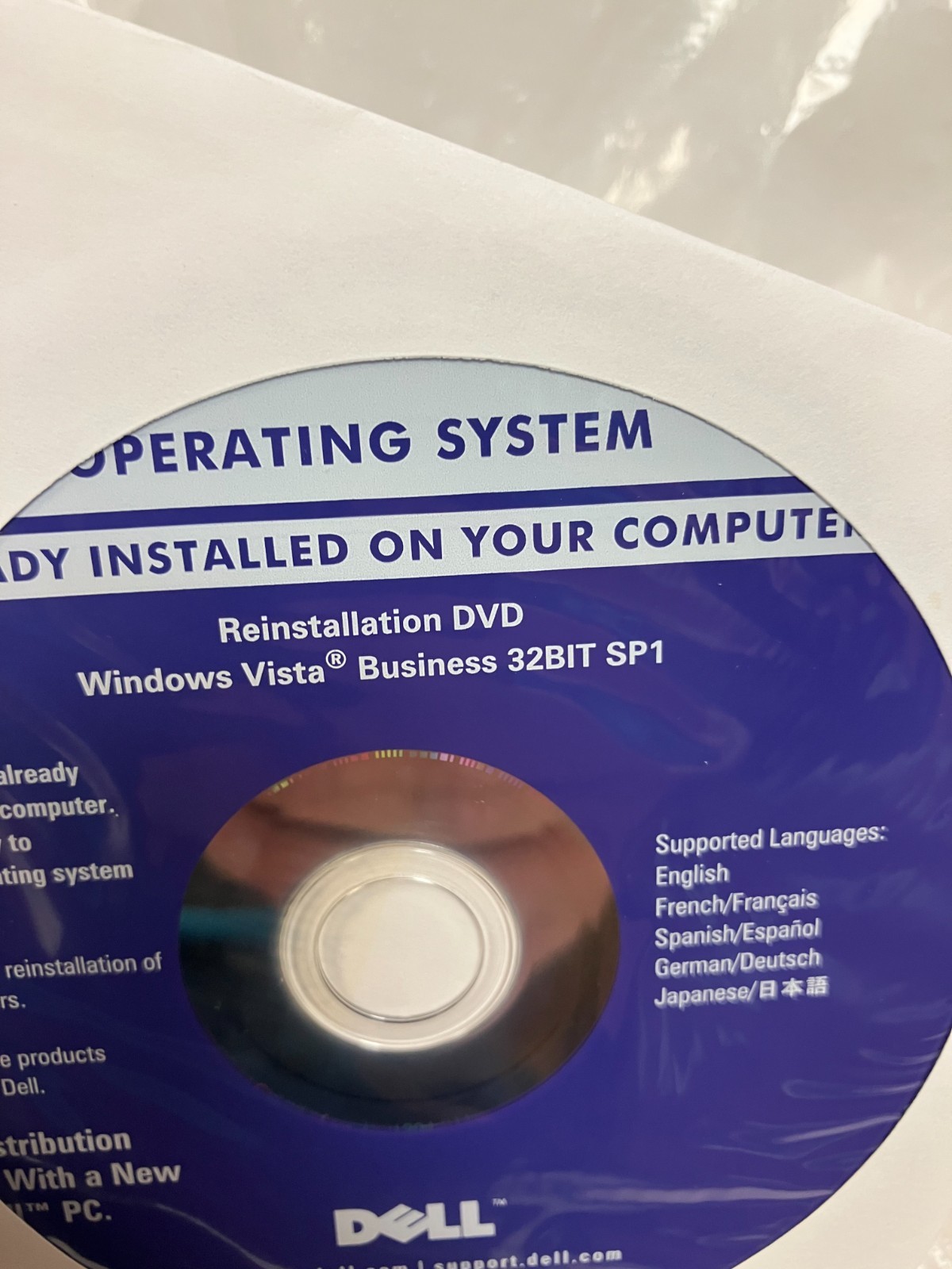Microsoft Windows Vista Business SP1 (32-Bit) Install DVD – NEW! – Dell OEM