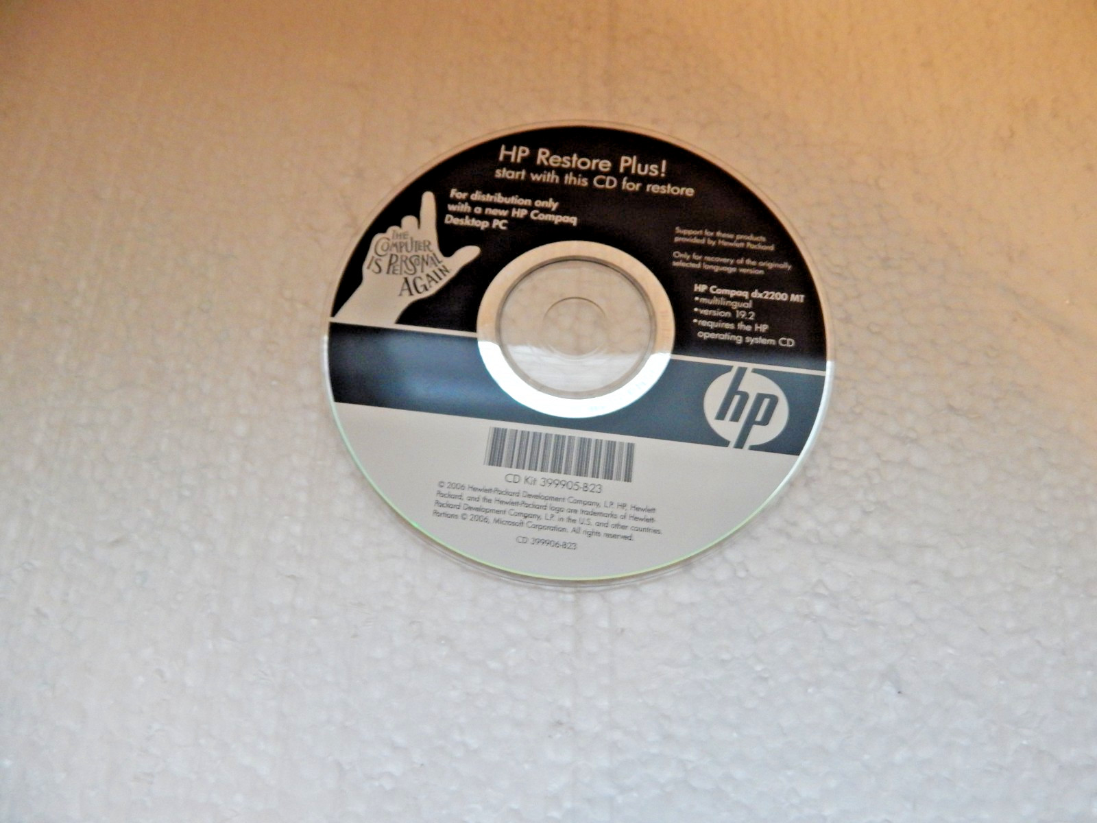 HP RESTORE PLUS hp dx2200mx 19.2 CD ONLY
