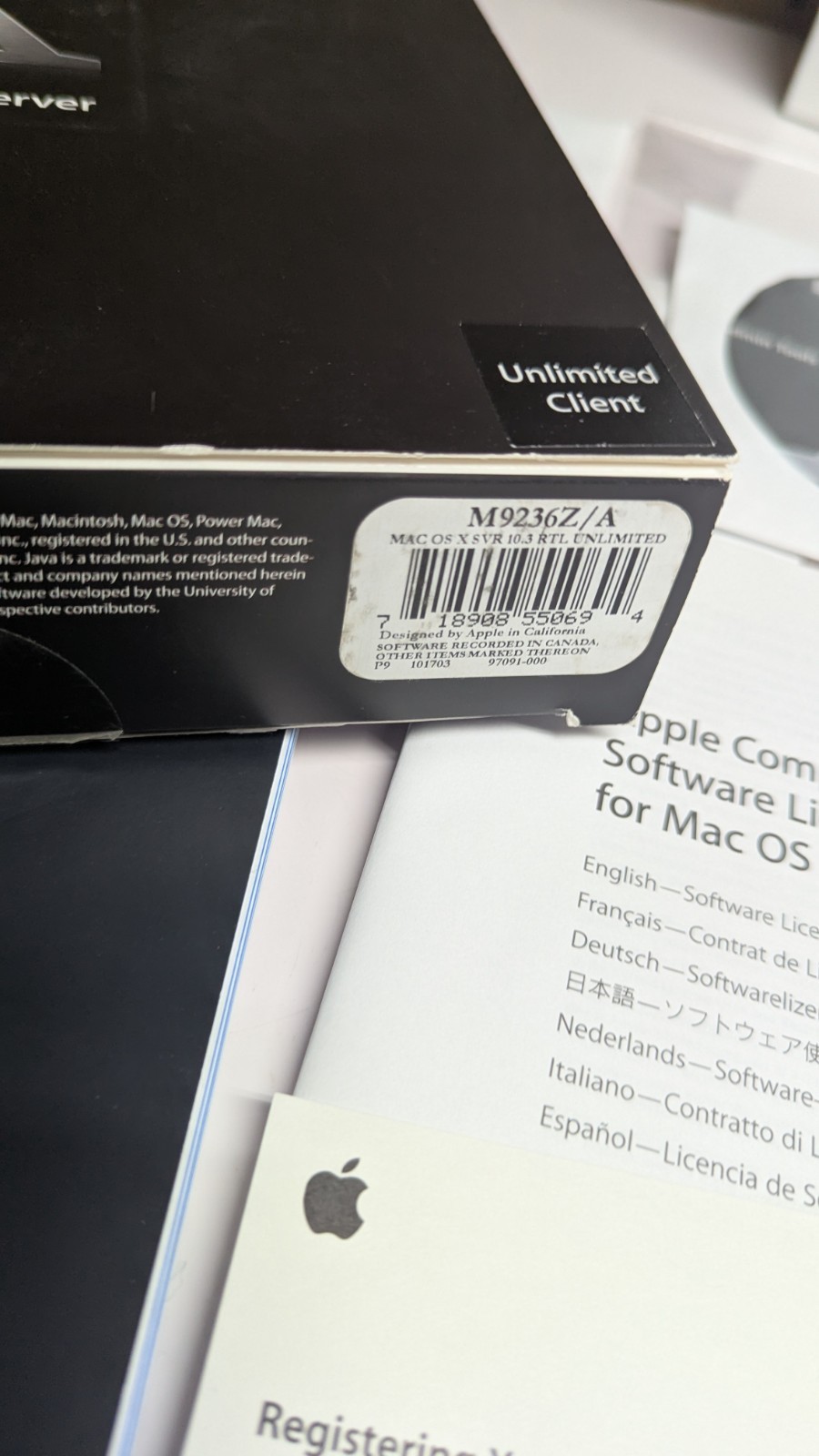 Apple Mac OS X Server 10.3 Panther unlimited clients key, OEM 4 CD Big Box