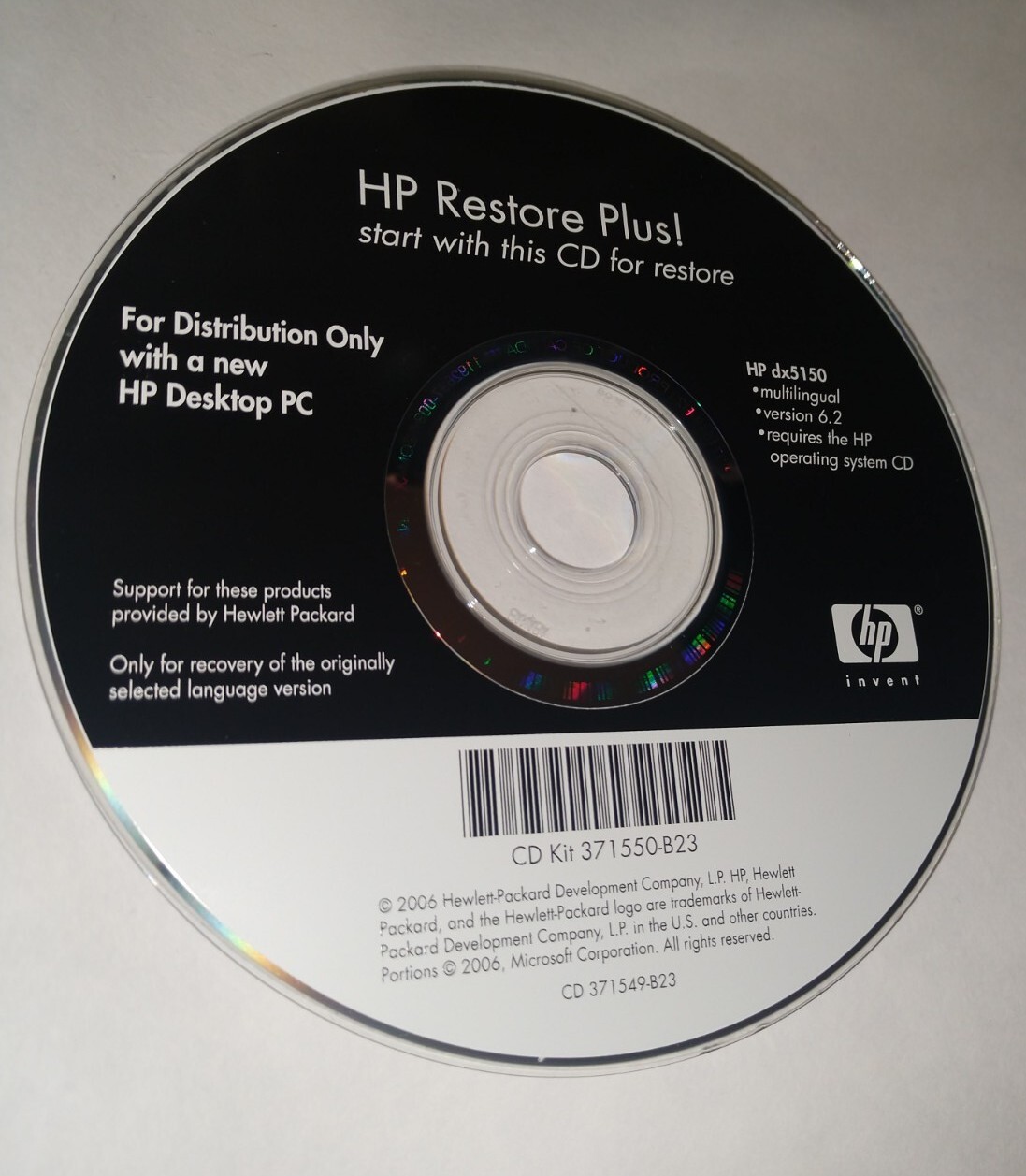 HP DX5150 Restore Plus CD Good Condition Nearly Scratch Free