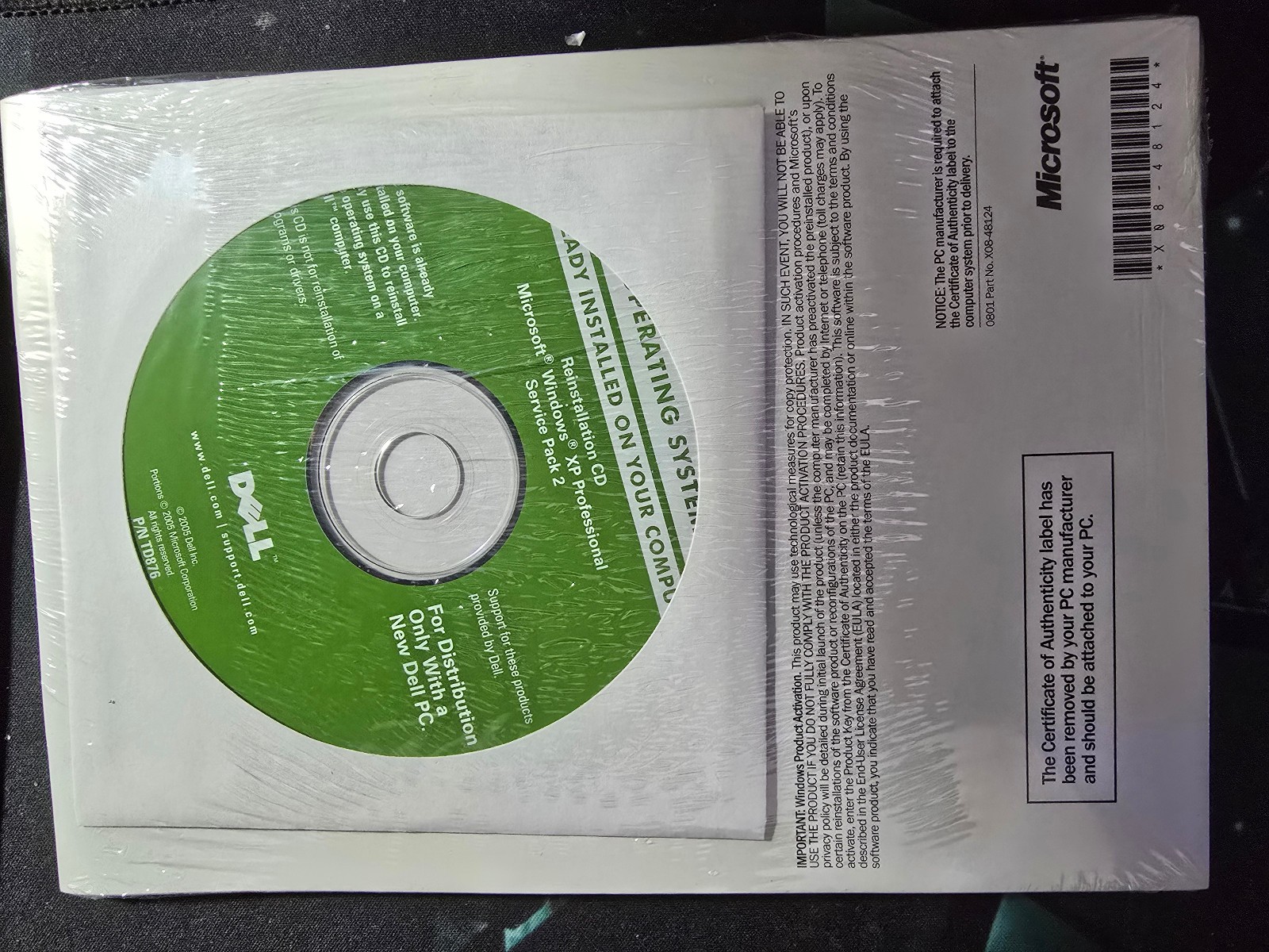 NEW Sealed Dell Windows XP Professional SP2 Reinstallation CD Disk Pack 0WD766