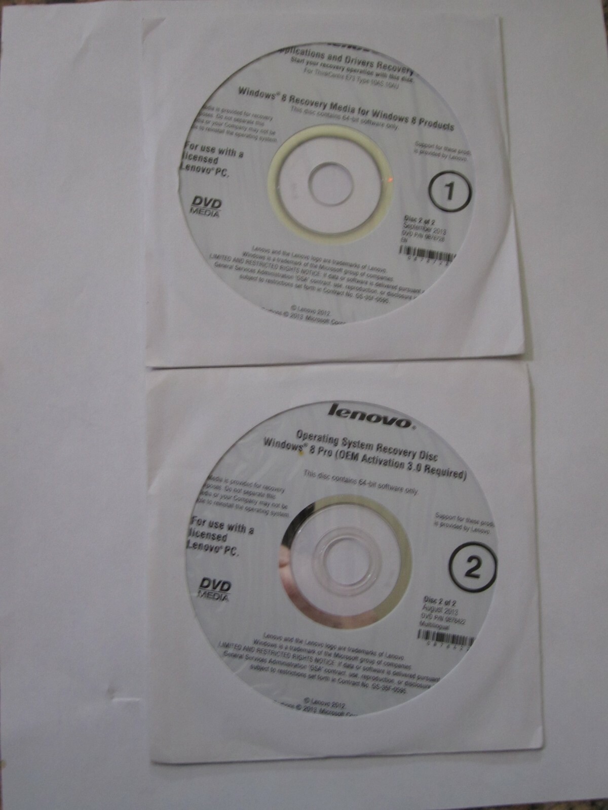 Lenovo Recovery DVDs Windows 8 Pro 64 bit – for ThinkCentre E73 Type 10AS, 10AU