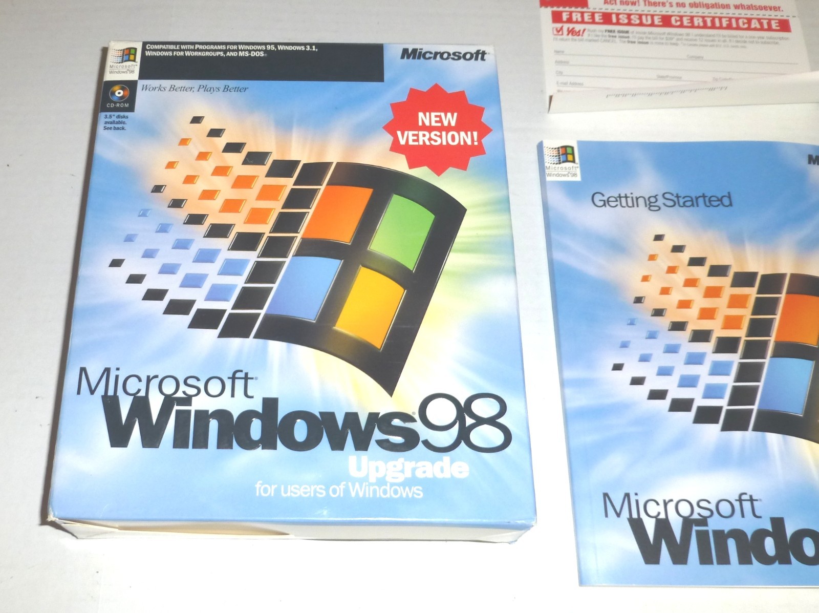 Vintage Microsoft Windows 98 Upgrade CD-Rom with Product Key Retail Box