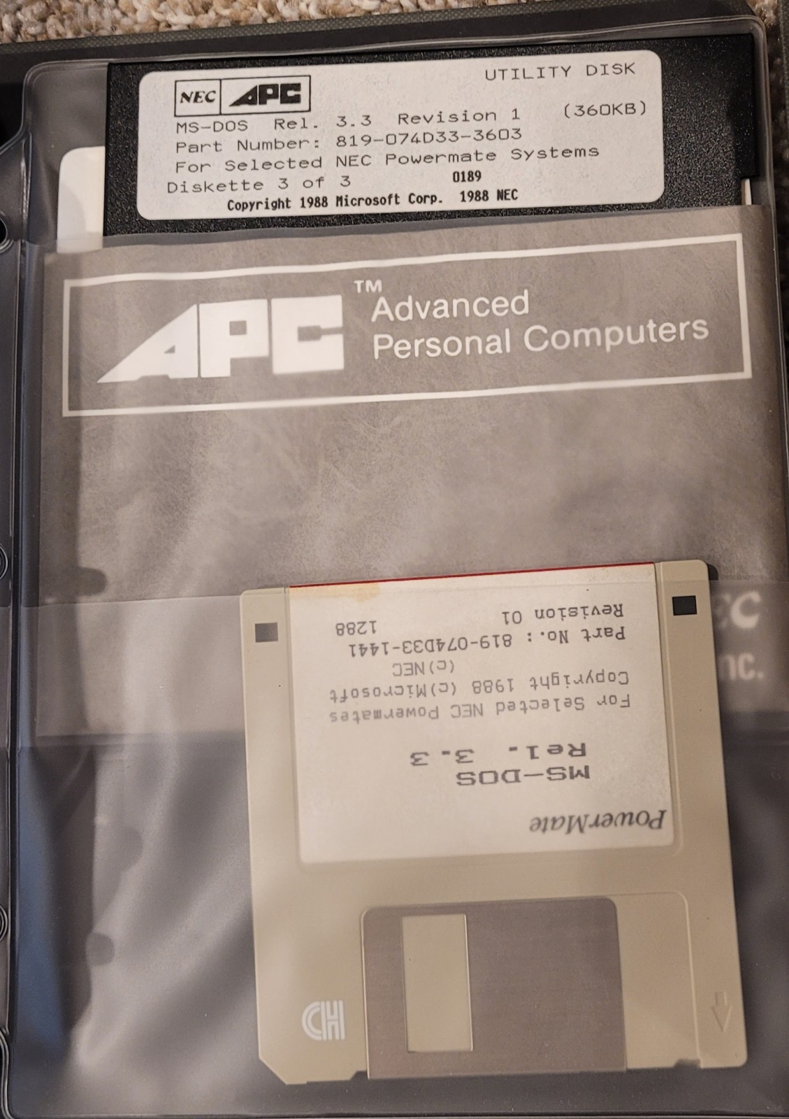 1988 MS-DOS 3.3 User Guide 1st Printing NEC Advanced Personal Comp Floppy Disks