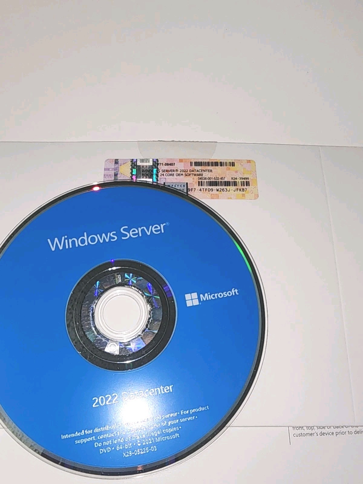 Windows Server 2022 Datacenter – 24 Core Genuine License, DVD/COA (Authentic)