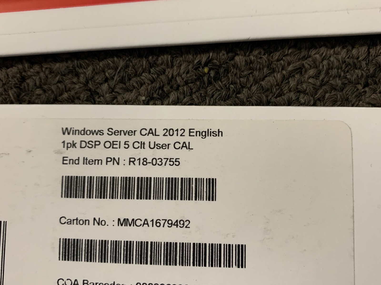 1 Microsoft Window Server Cal 2012 English 1pk DSP 5CLT User