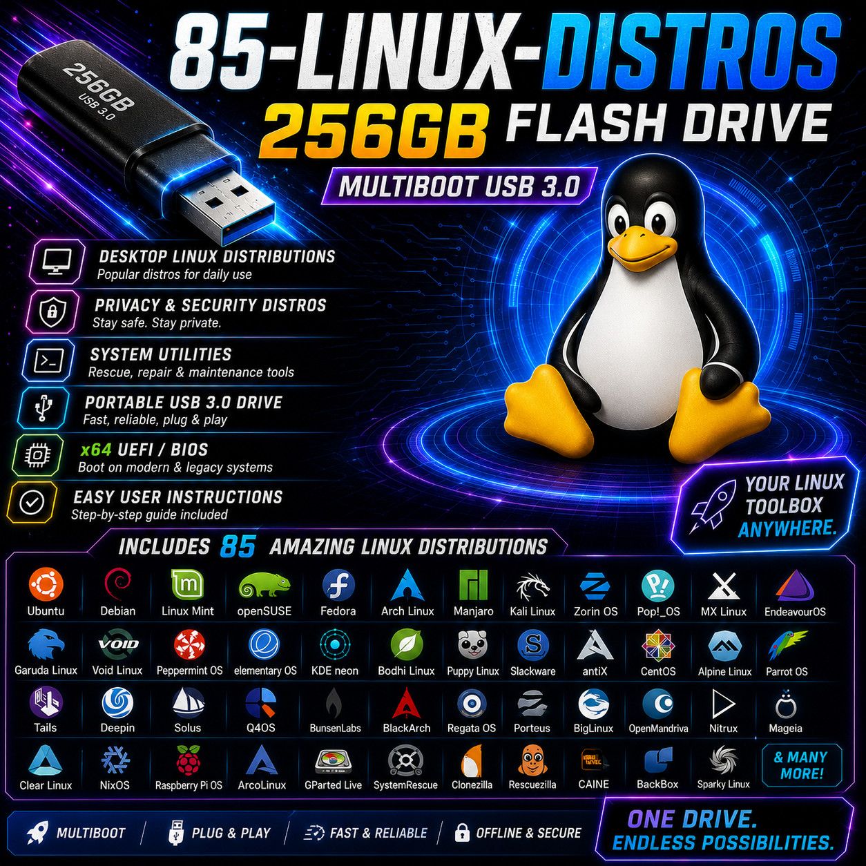 FEREN LINUX OS | STANDARD ISO BUILD | DVD, USB COMBOS | MAC/PC/LINUX | FAST SHIP