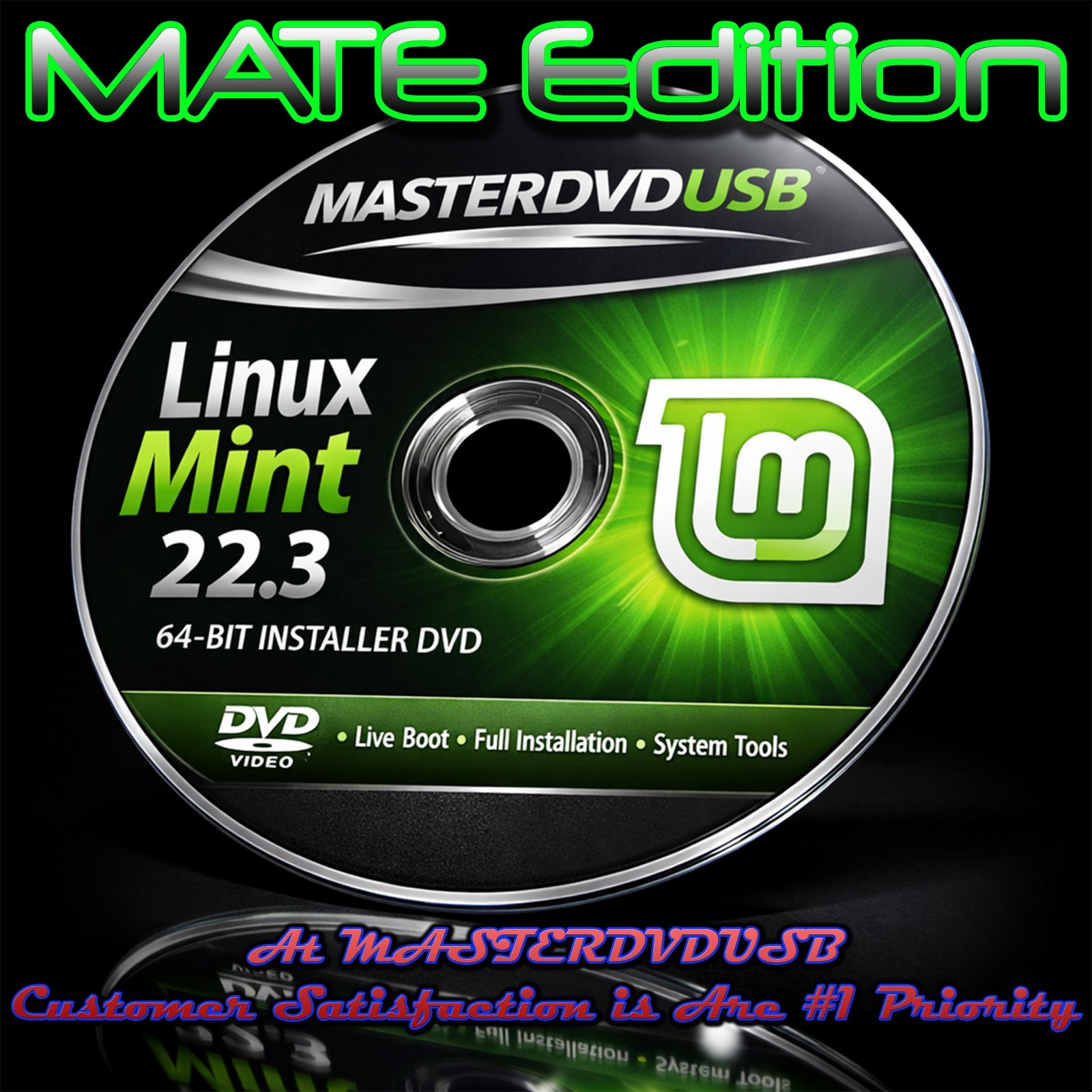 Linux Mint MATE 22.3 – 64‑bit Bootable DVD AAA+ Laser Printed Label – Fast Ship