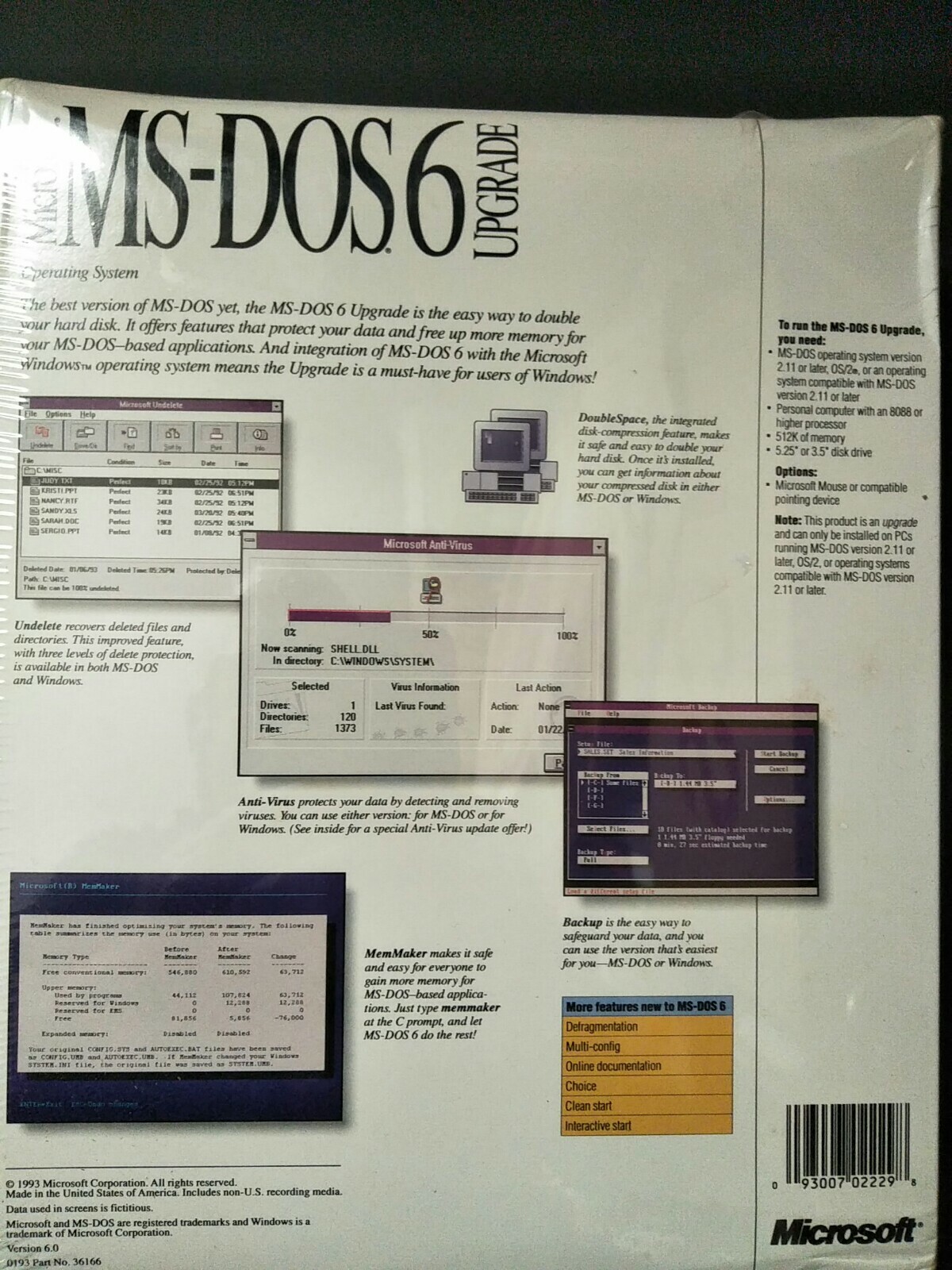 Microsoft MS-DOS 6 Upgrade. Vintage, New Sealed Retail pkg. 3.5″ disks.