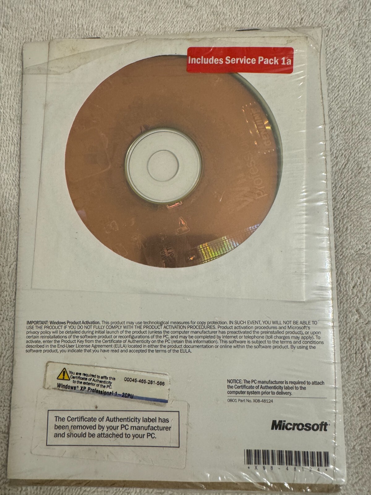 Microsoft Windows XP Professional SP1a – NO PRODUCT KEY!!!