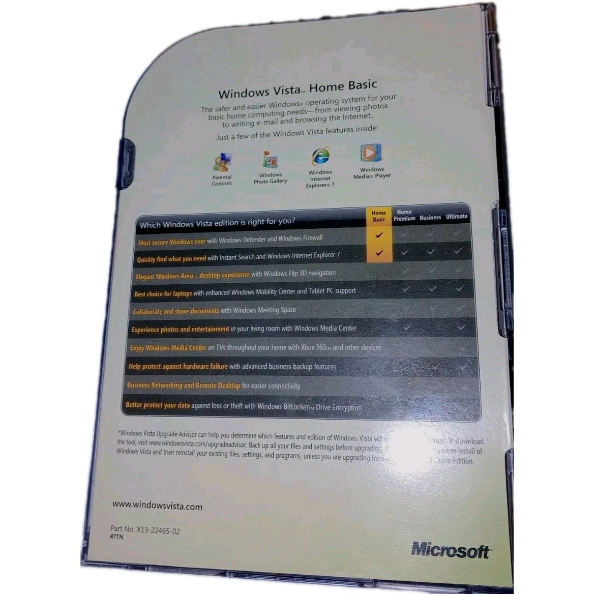 Vintage Microsoft Windows Vista Home Basic OS Software Upgrade 32 bit DVD Disc