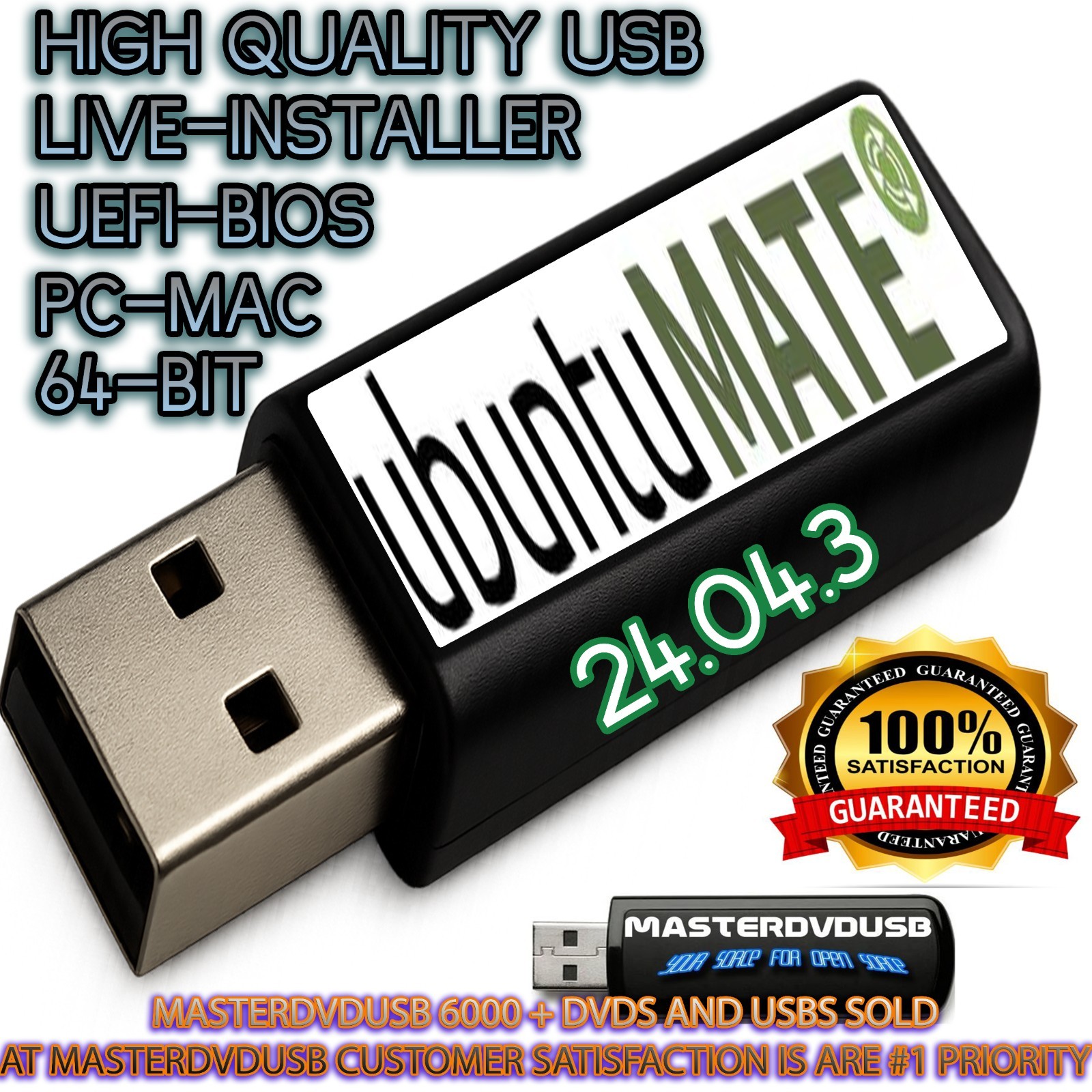 Ubuntu MATE 24.04.3 USB Live Installer – UEFI/BIOS Compatible PC & MAC 64-BIT