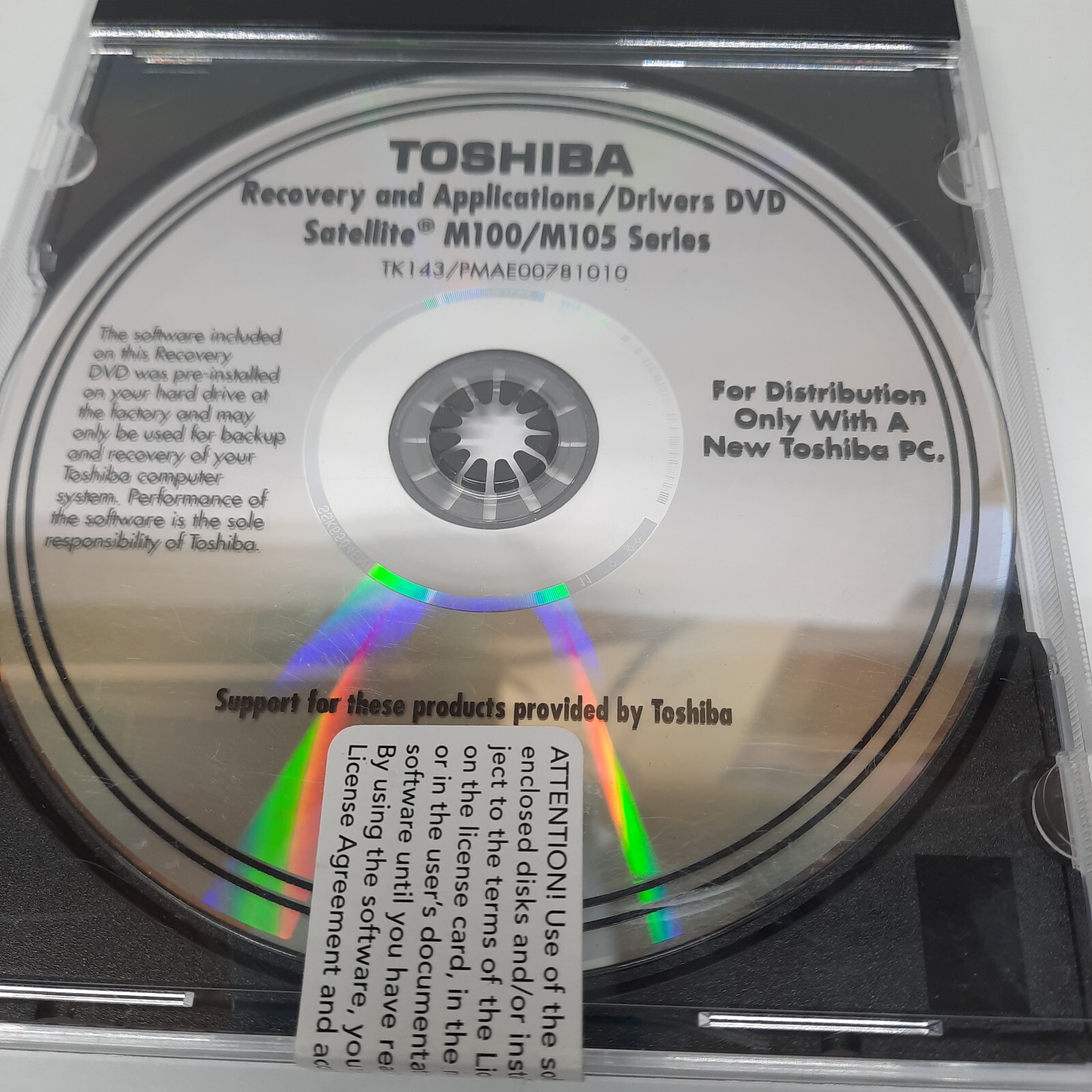 Toshiba Recovery and Application Drivers DVD Satellite M100/M105 NEW SEALED