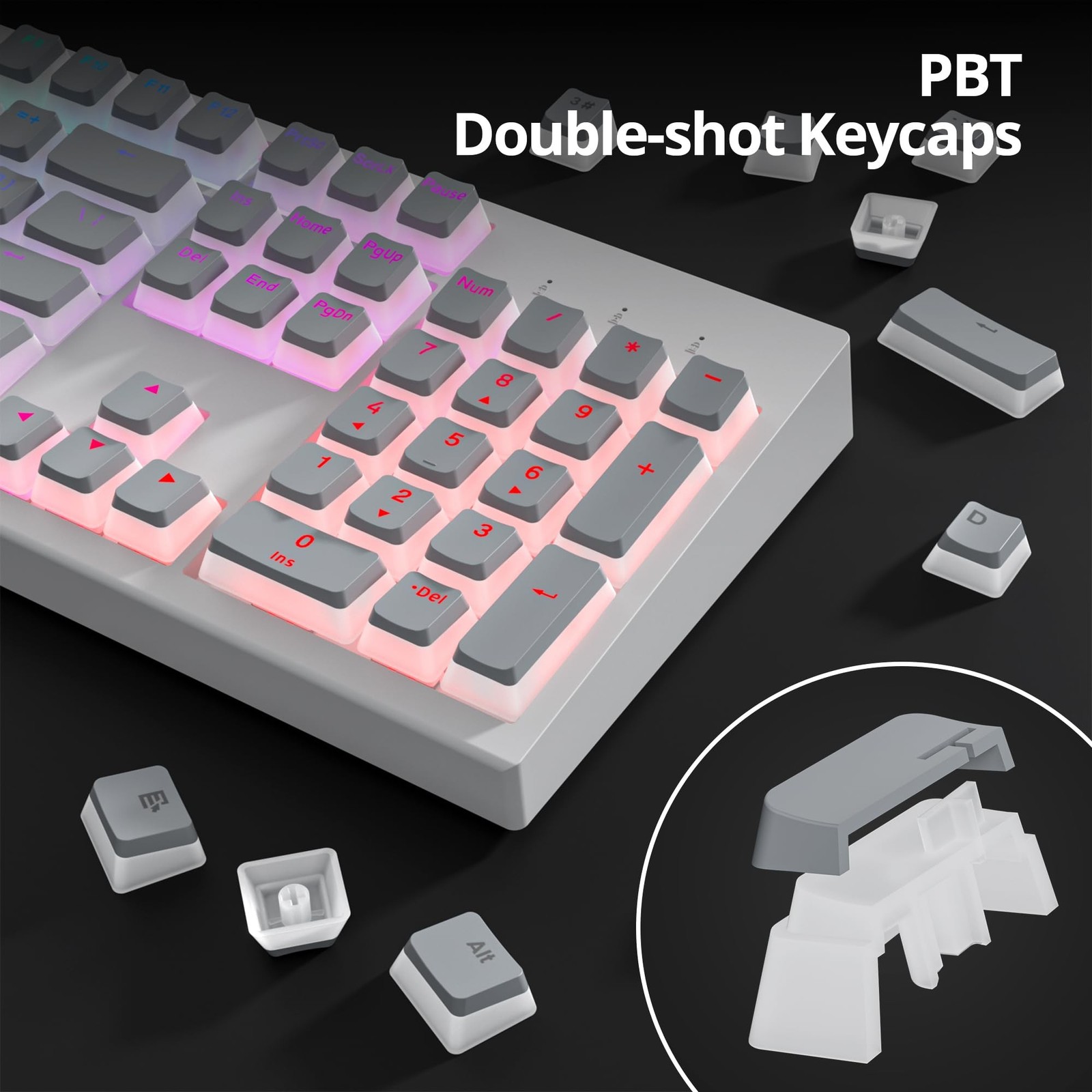 Guffercty kred 117-Key Grey Pudding Keycaps, OEM Profile PBT Anti-Wear Transl…