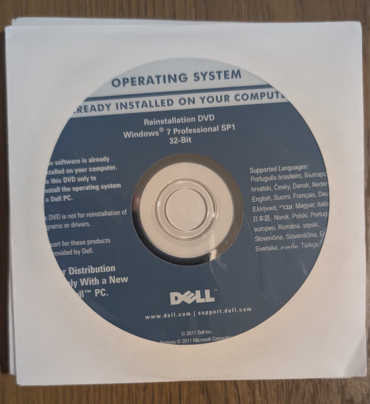 New sealed Dell Windows 7 Professional SP1 32 Bit Reinstallation DVD P/N 04DTND