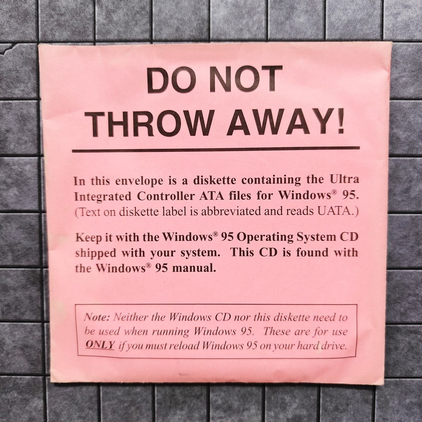 Microsoft Windows 95 Ultra Integrated Controller ATA Files Floppy Disk 3.5″