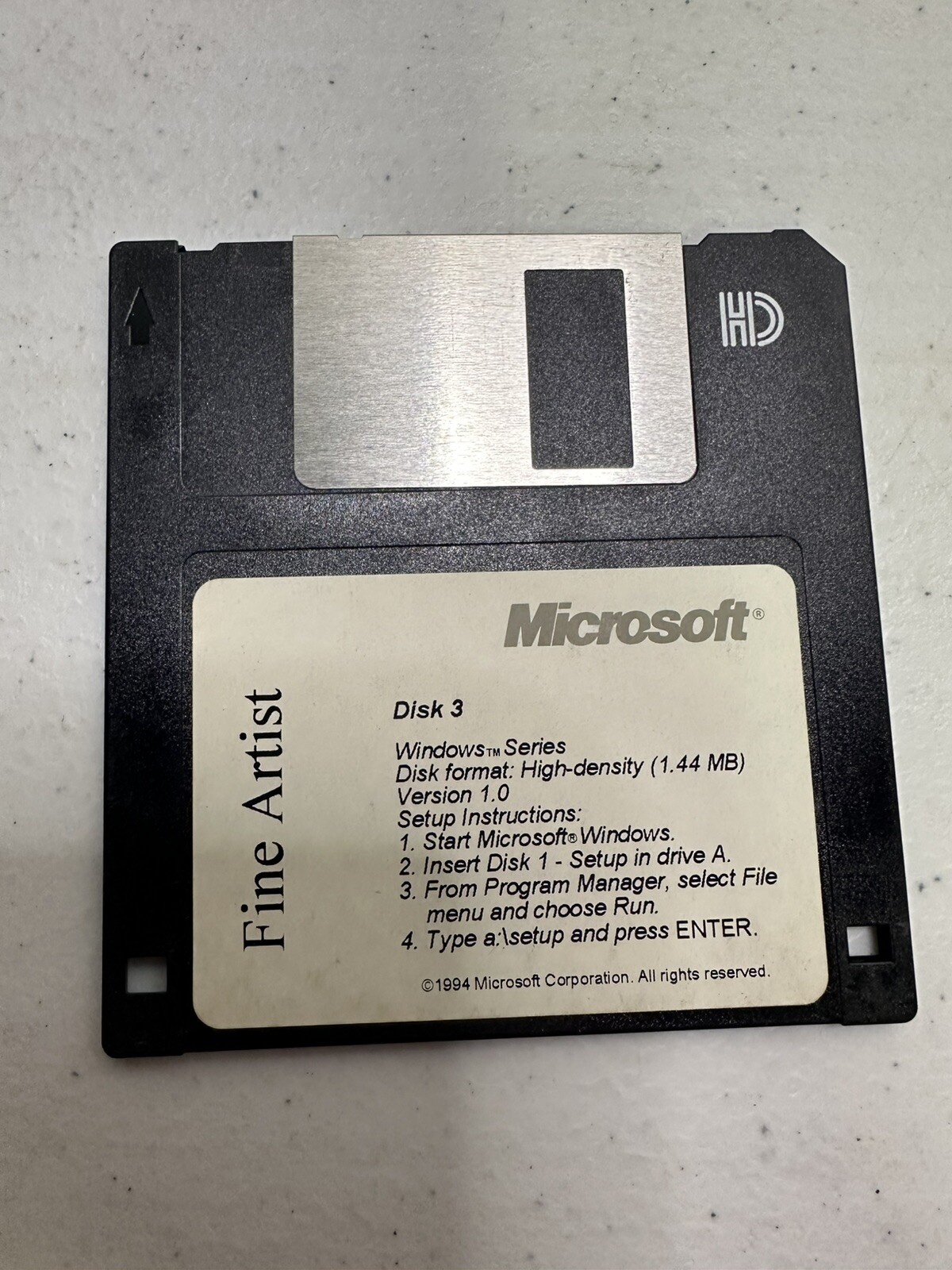 1994 Microsoft Fine Artist Windows Setup Disk 1, 2, & 3 Floppy Disks