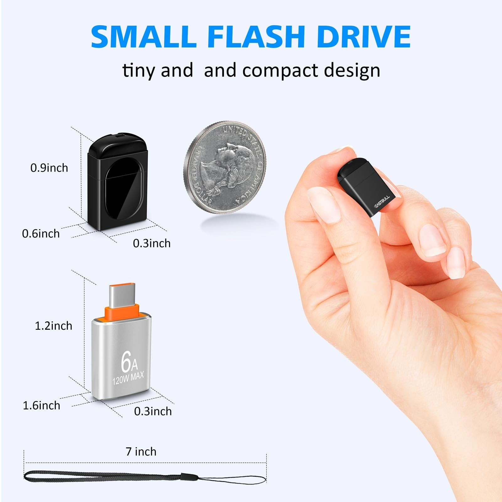 EASTBULL 32GB Small Flash Drives 5 Pack USB2.0 Mini USB Drive with a USB-C Ad…