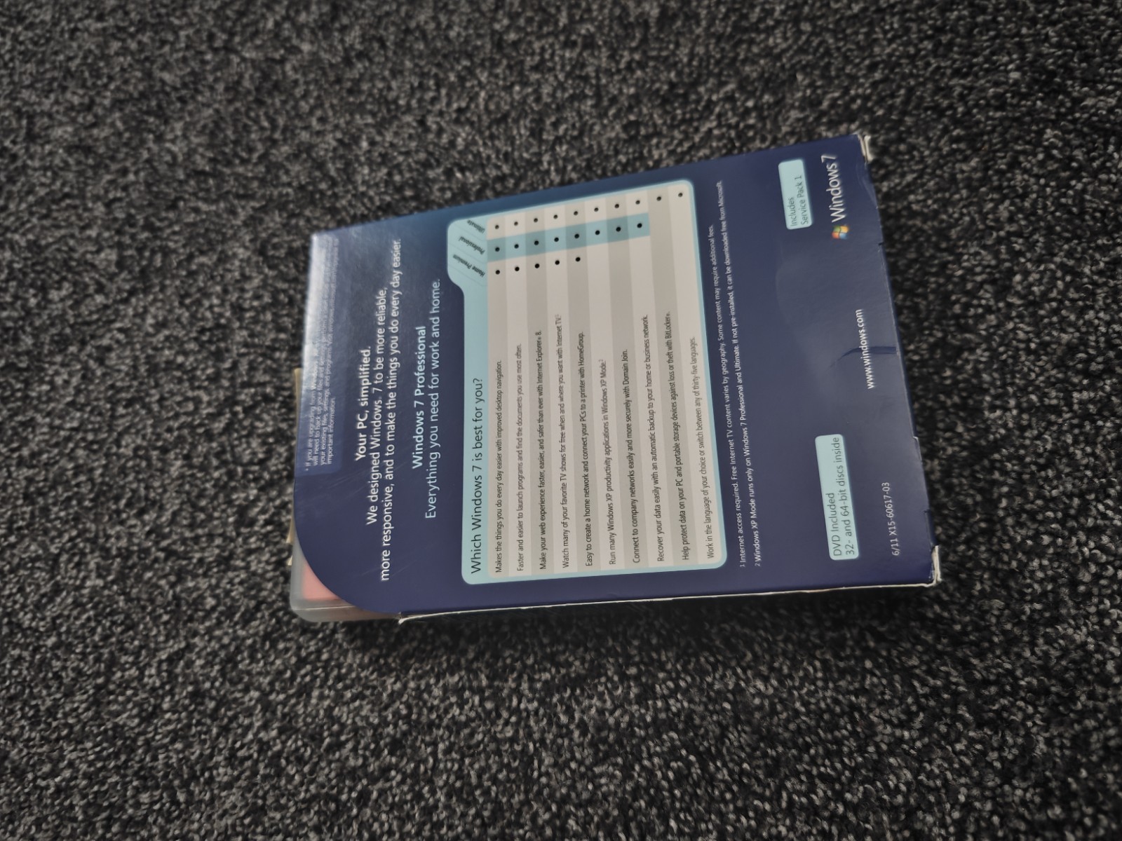 Microsoft Windows 7 Professional Upgrade DVD English OS Software 1 Device