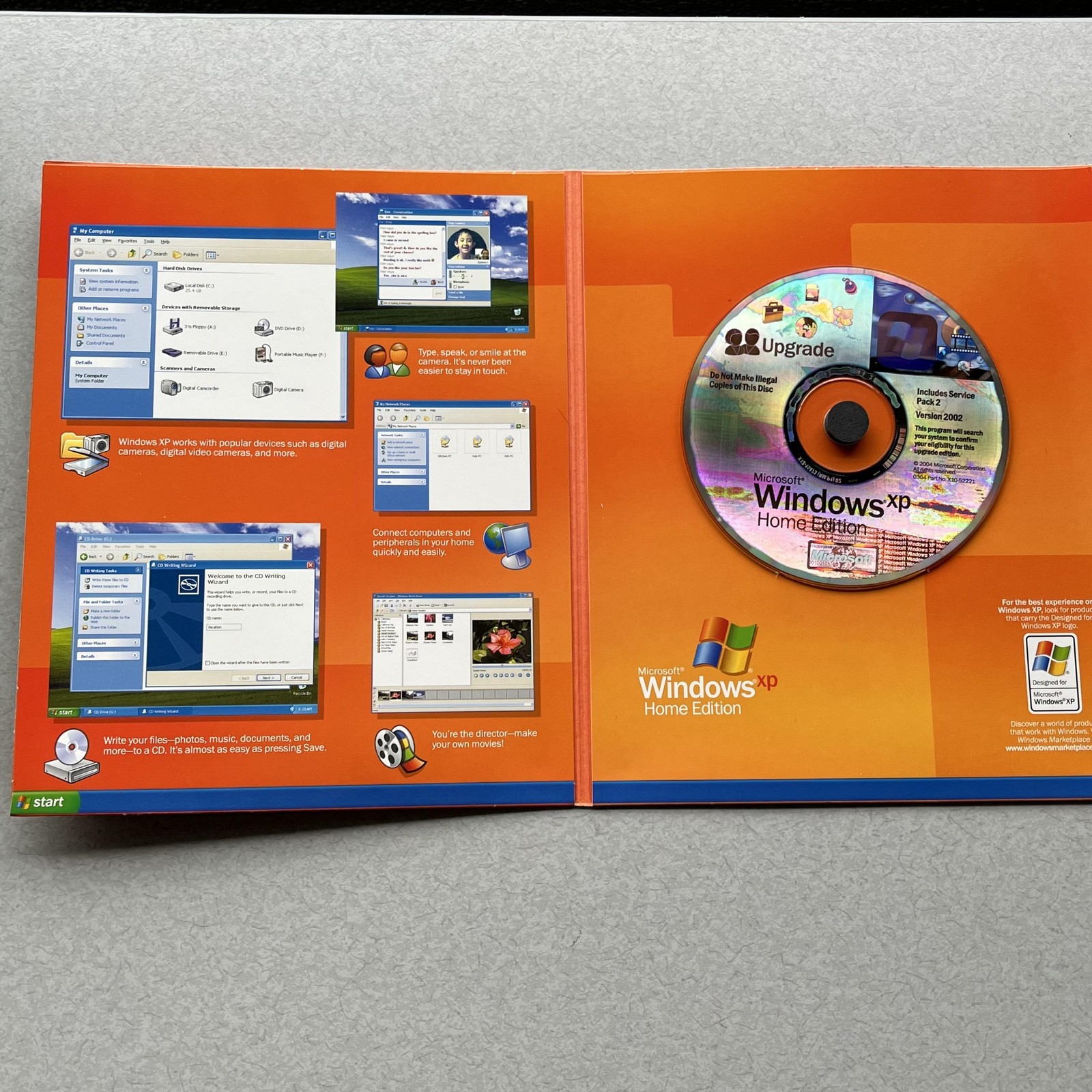 Vintage Microsoft Windows XP Home Edition Upgrade CD SP2 Ver 2002 X10-99521