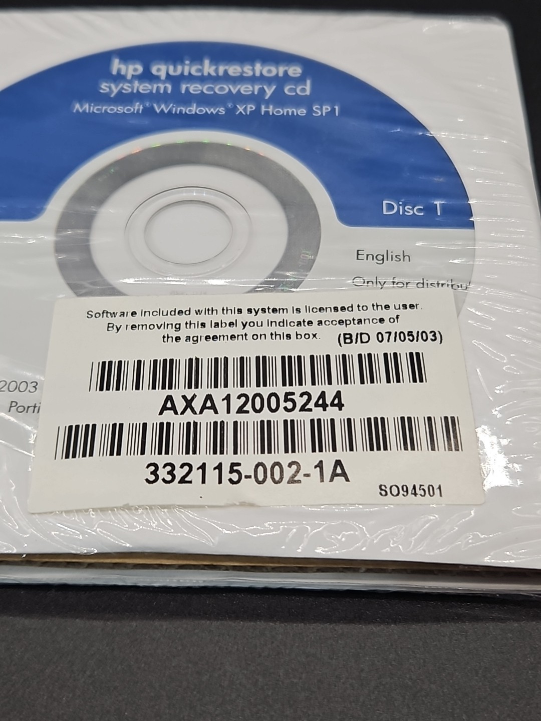 MICROSOFT WINDOWS XP HOME SP1 HP QUICKRESTORE RECOVERY CD + OPERATING CD New