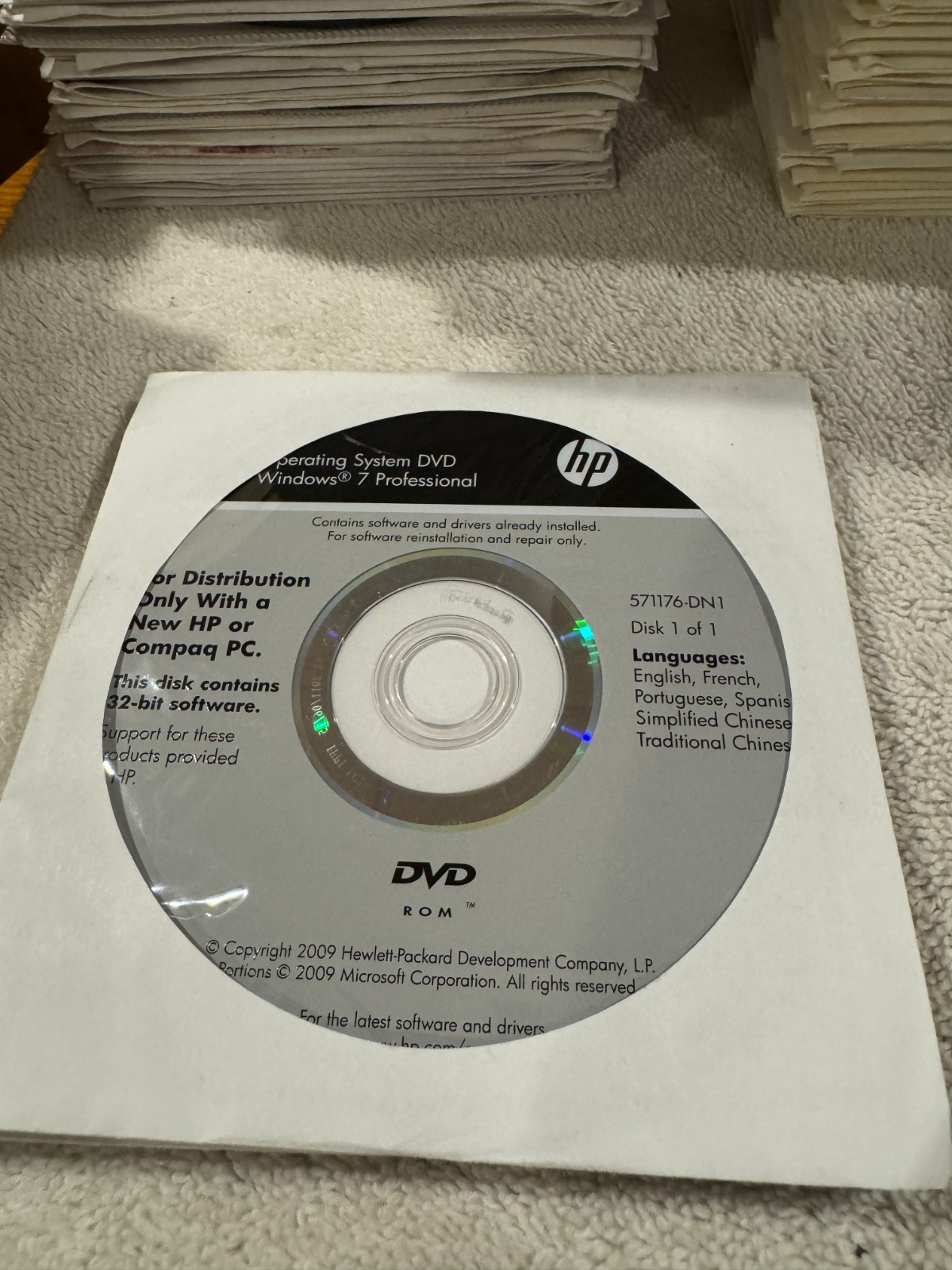 HP Driver Recovery Windows 7 Professional 32bit DVD – VERY GOOD CONDITION!!!