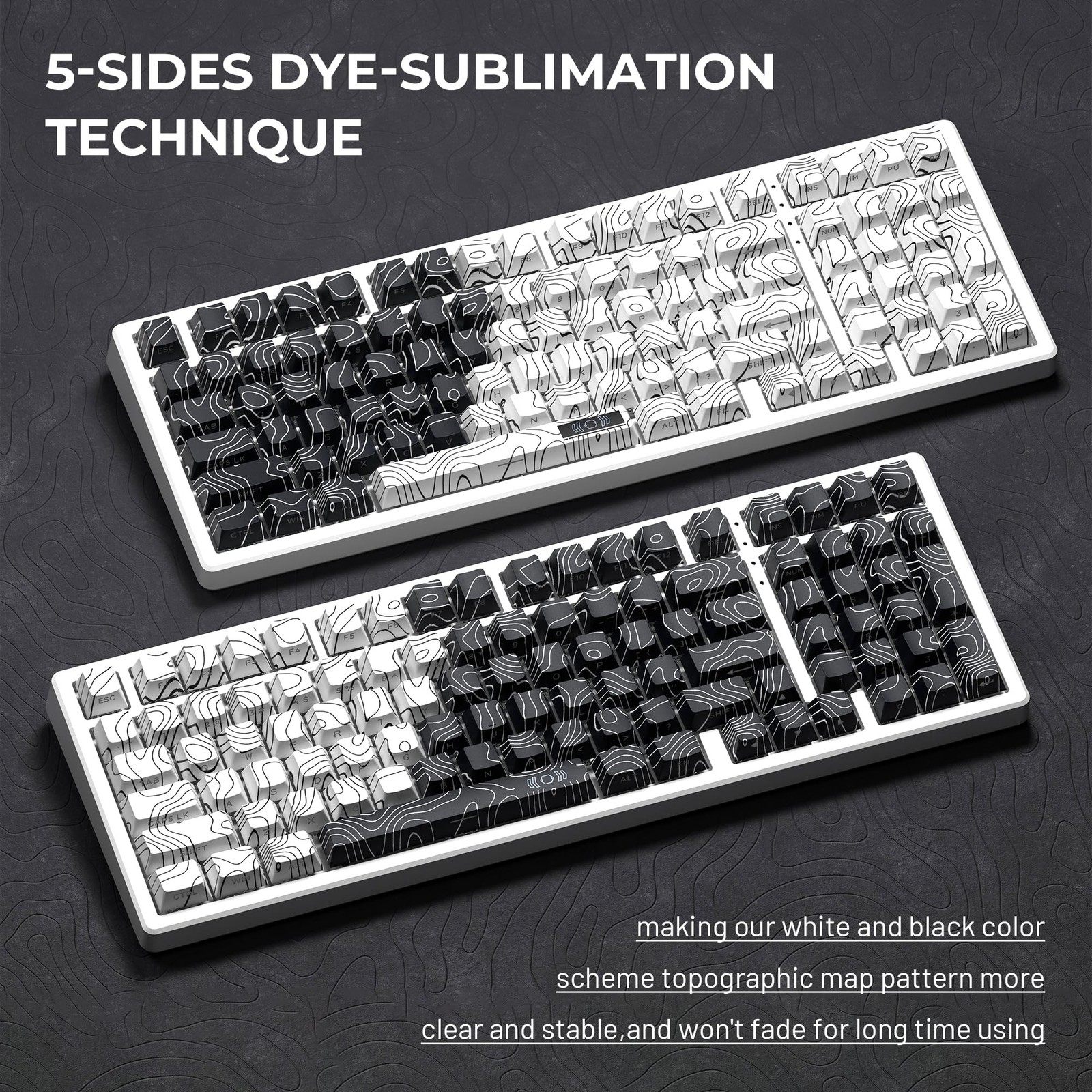 XVX Topographic PBT Keycaps, Shine Through Keyboard Keycaps, White/Black Cher…