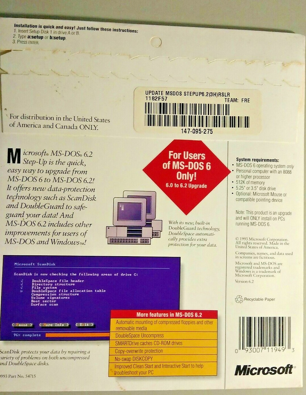 Microsoft MS-DOS 6.2 Step-UP Upgrade from MS-DOS 6.0 to 6.2 BRAND NEW + BONUS!