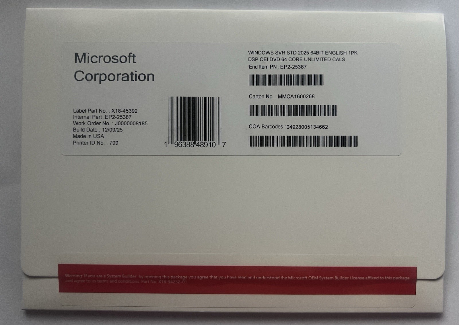 Microsoft Windows Server 2025 Standard – 64 Core Unlimited CAL License (NEW)