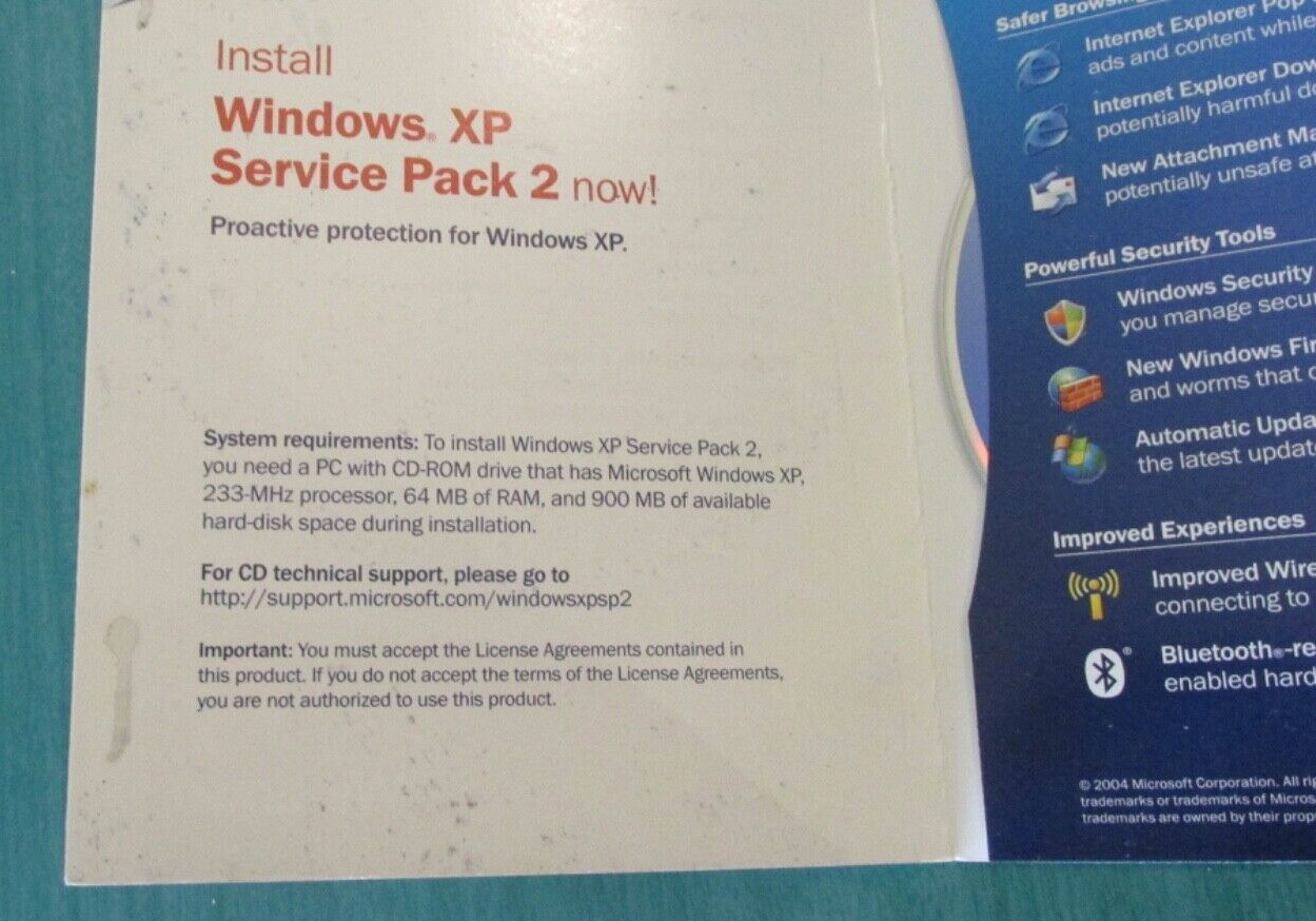 MICROSOFT WINDOWS XP – SERVICE PACK 2 – NO Product Key – EUC!
